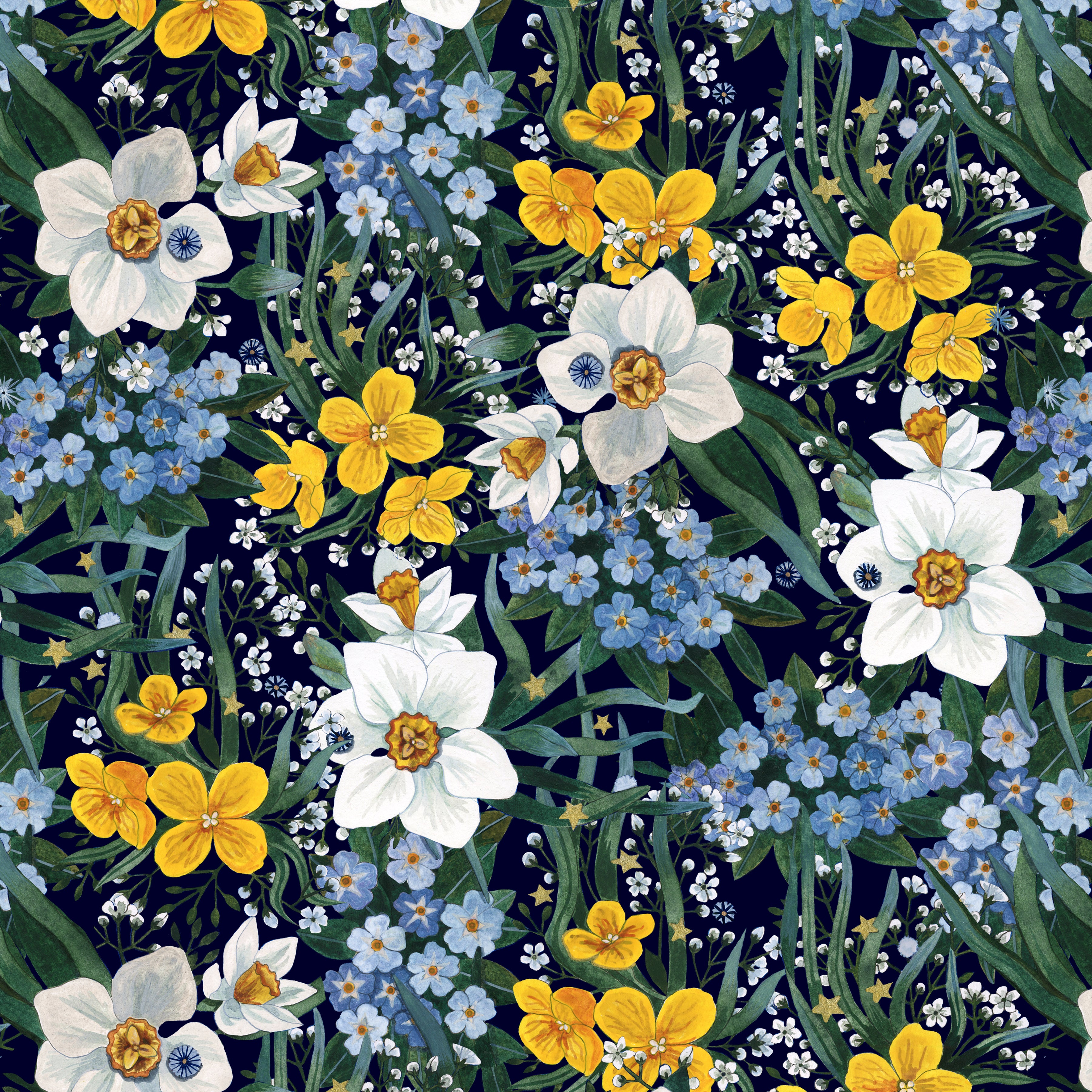 Nocturnal Creatures | Night Garden - Black by Maria Matos for FreeSpirit Fabrics | PWMM003.BLACK