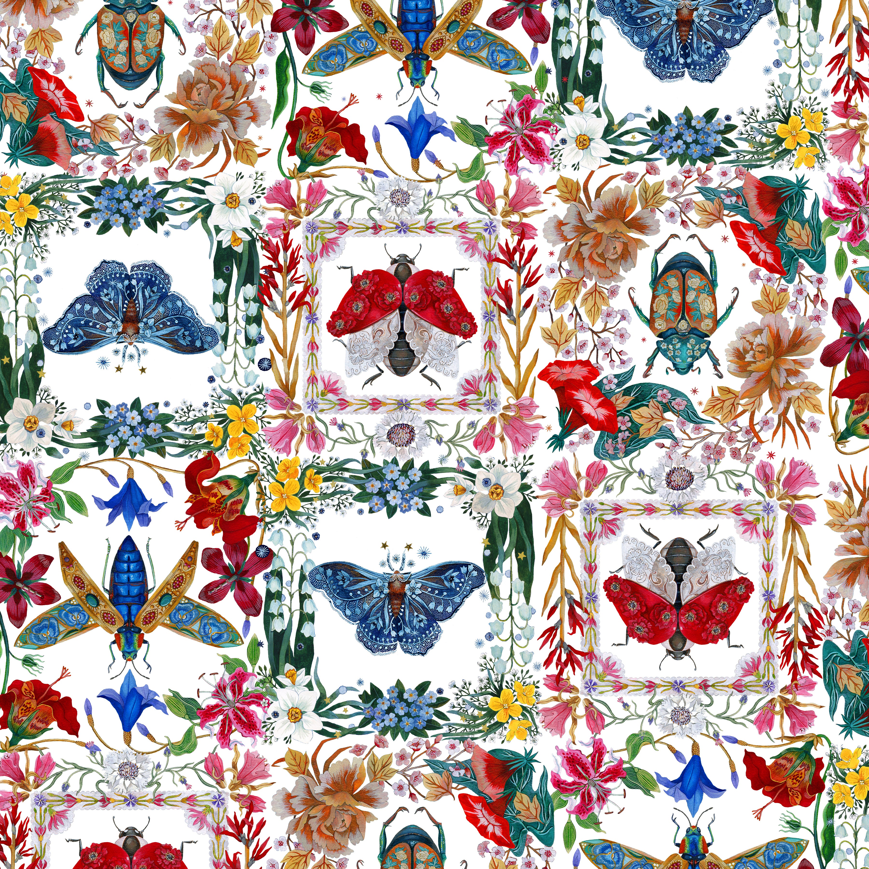 Nocturnal Creatures | Moths & Beetles - White by Maria Matos for FreeSpirit Fabrics | PWMM008.WHITE