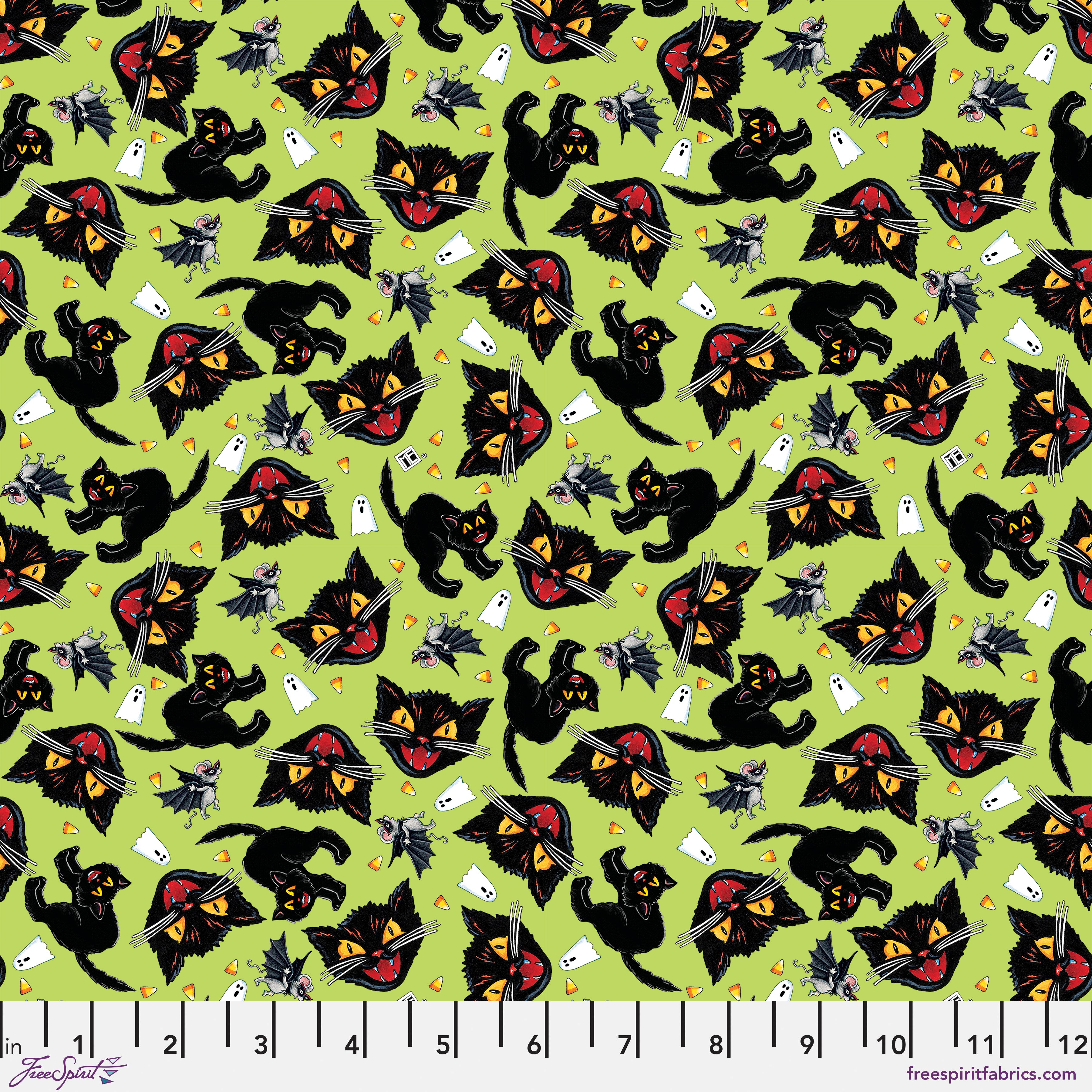 Spooky Cute Halloween | Cat and Mouse - Lime by Mary Engelbreit for FreeSpirit | PWMY004.LIME