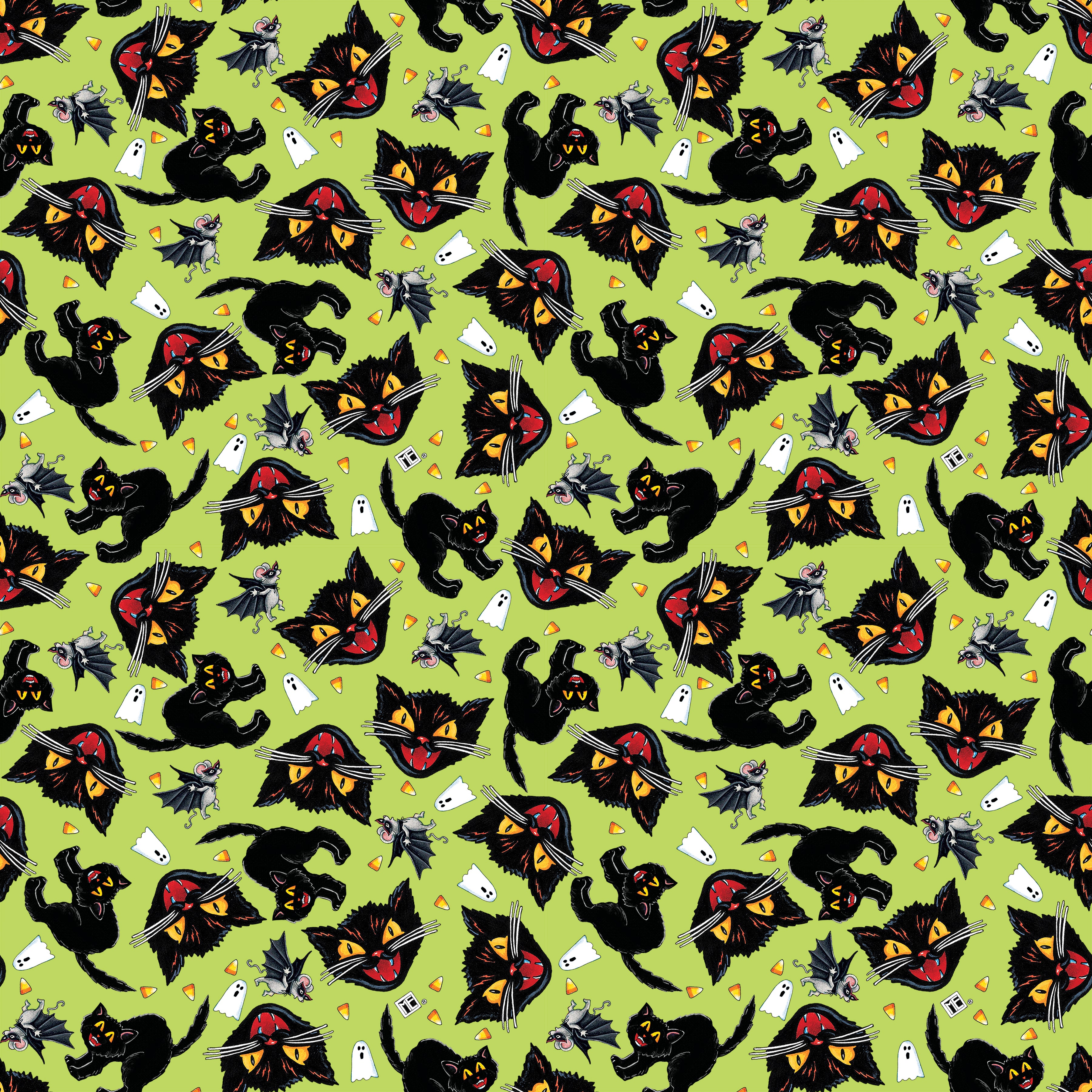Spooky Cute Halloween | Cat and Mouse - Lime by Mary Engelbreit for FreeSpirit | PWMY004.LIME