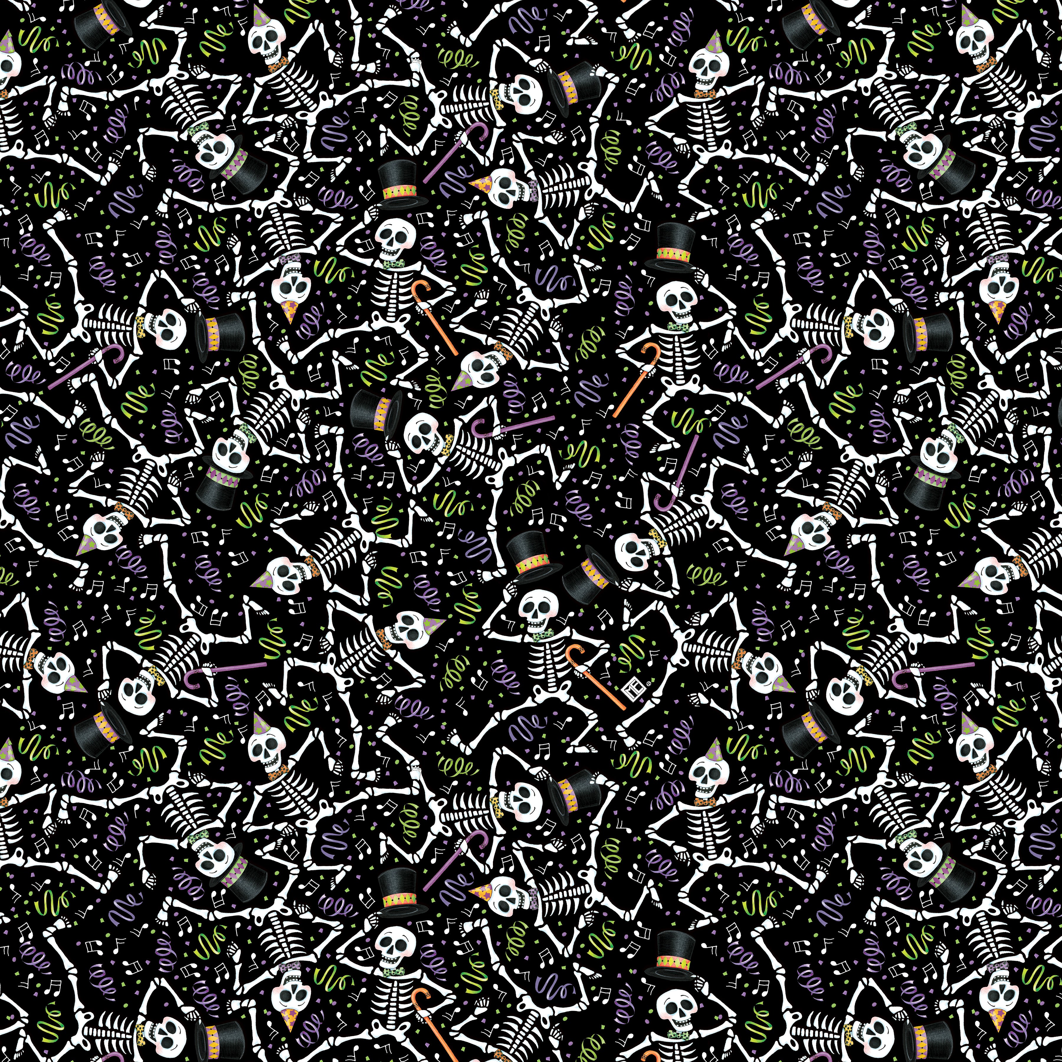 Spooky Cute Halloween | Dancing Skeletons - Black by Mary Engelbreit for FreeSpirit | PWMY008.BLACK