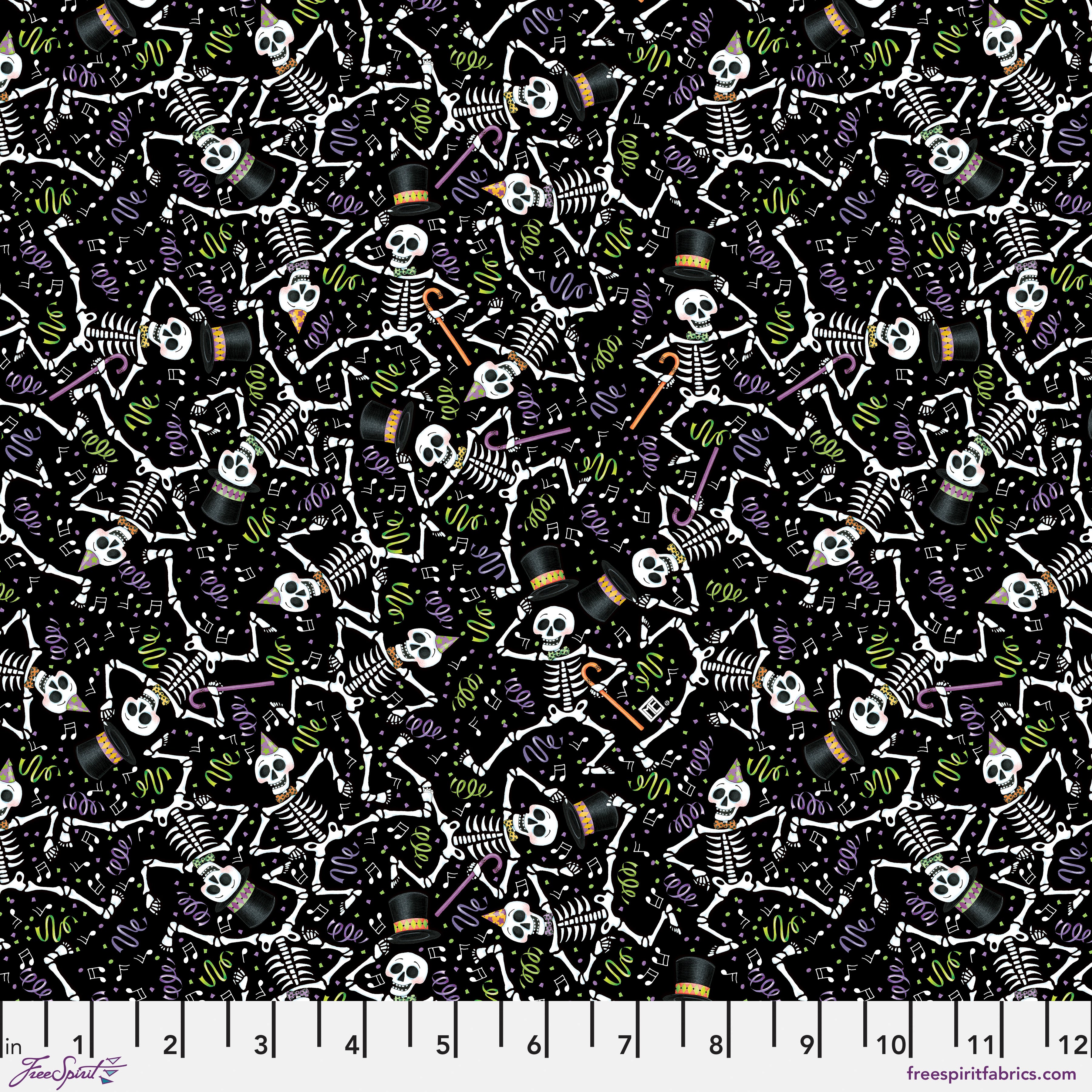 Spooky Cute Halloween | Dancing Skeletons - Black by Mary Engelbreit for FreeSpirit | PWMY008.BLACK