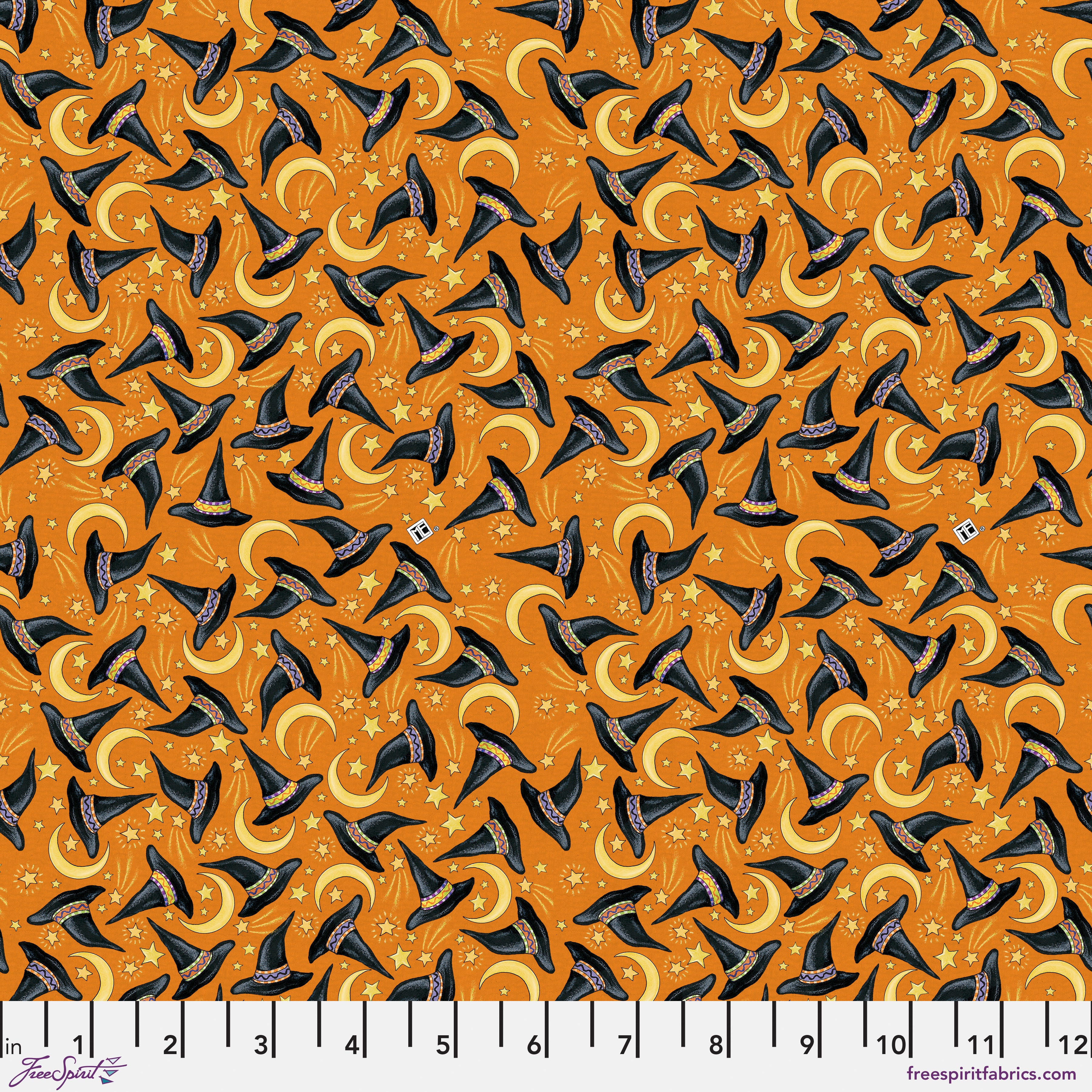 Spooky Cute Halloween | Hats & Moons - Orange by Mary Engelbreit for FreeSpirit | PWMY010.ORANGE