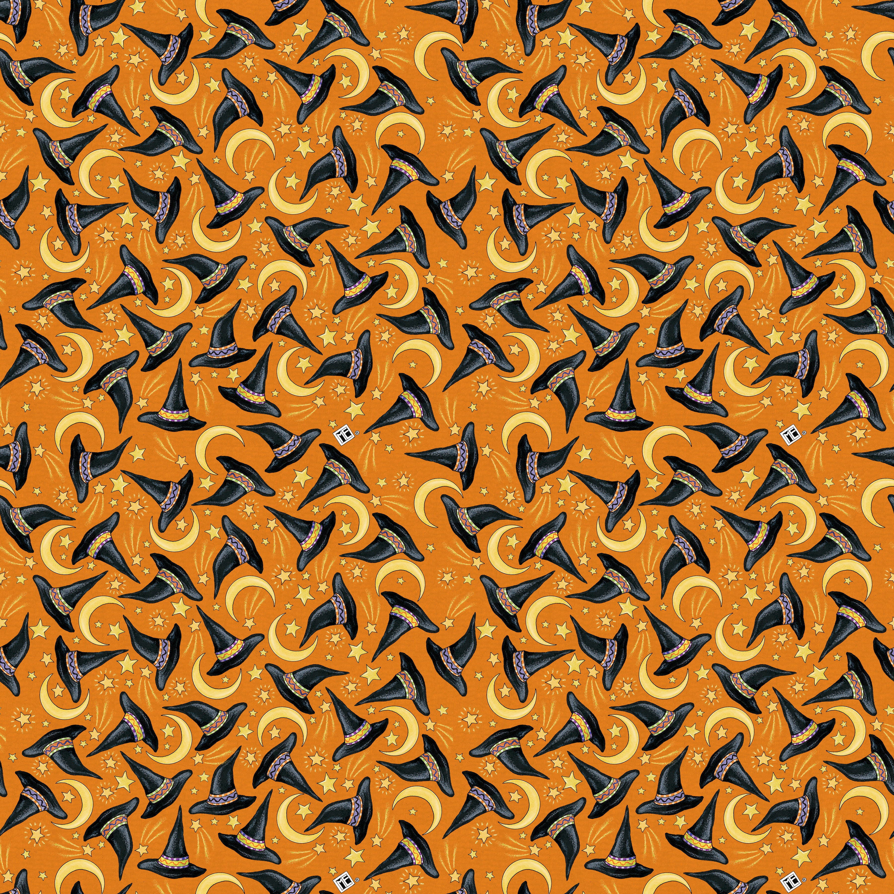 Spooky Cute Halloween | Hats & Moons - Orange by Mary Engelbreit for FreeSpirit | PWMY010.ORANGE