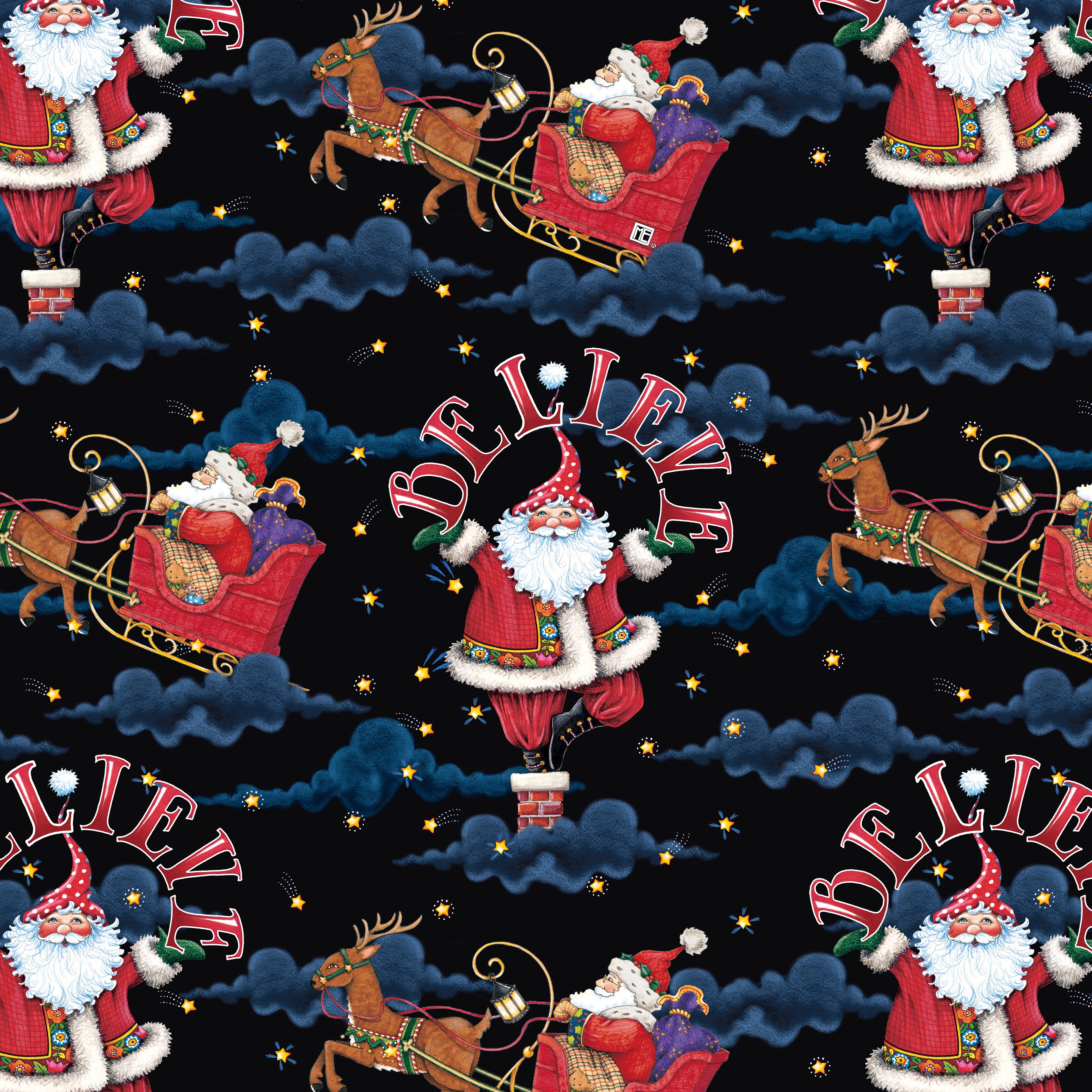 So Much Joy! | Believe Santa - Black by Mary Engelbreit for FreeSpirit | PWMY012.BLACK