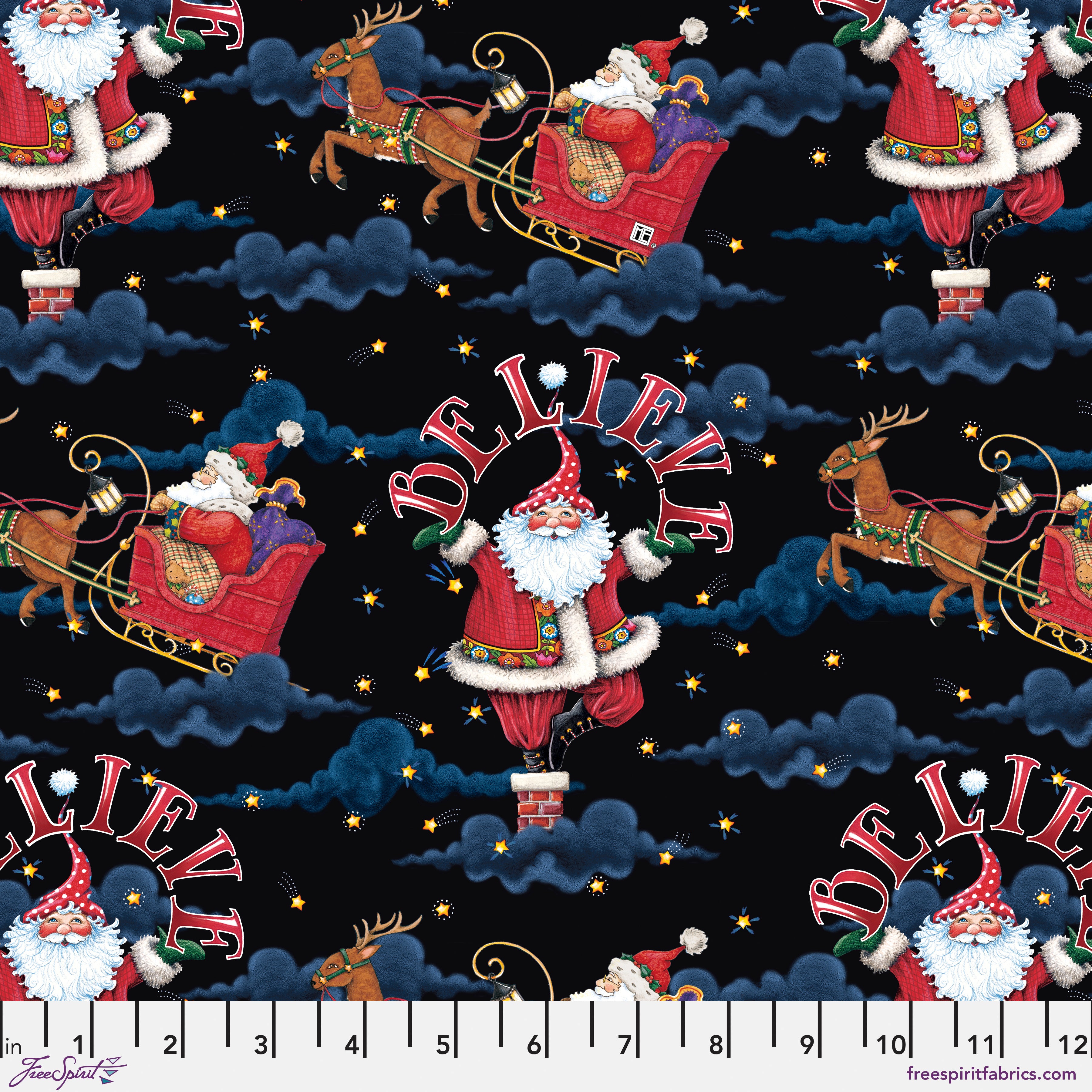 So Much Joy! | Believe Santa - Black by Mary Engelbreit for FreeSpirit | PWMY012.BLACK