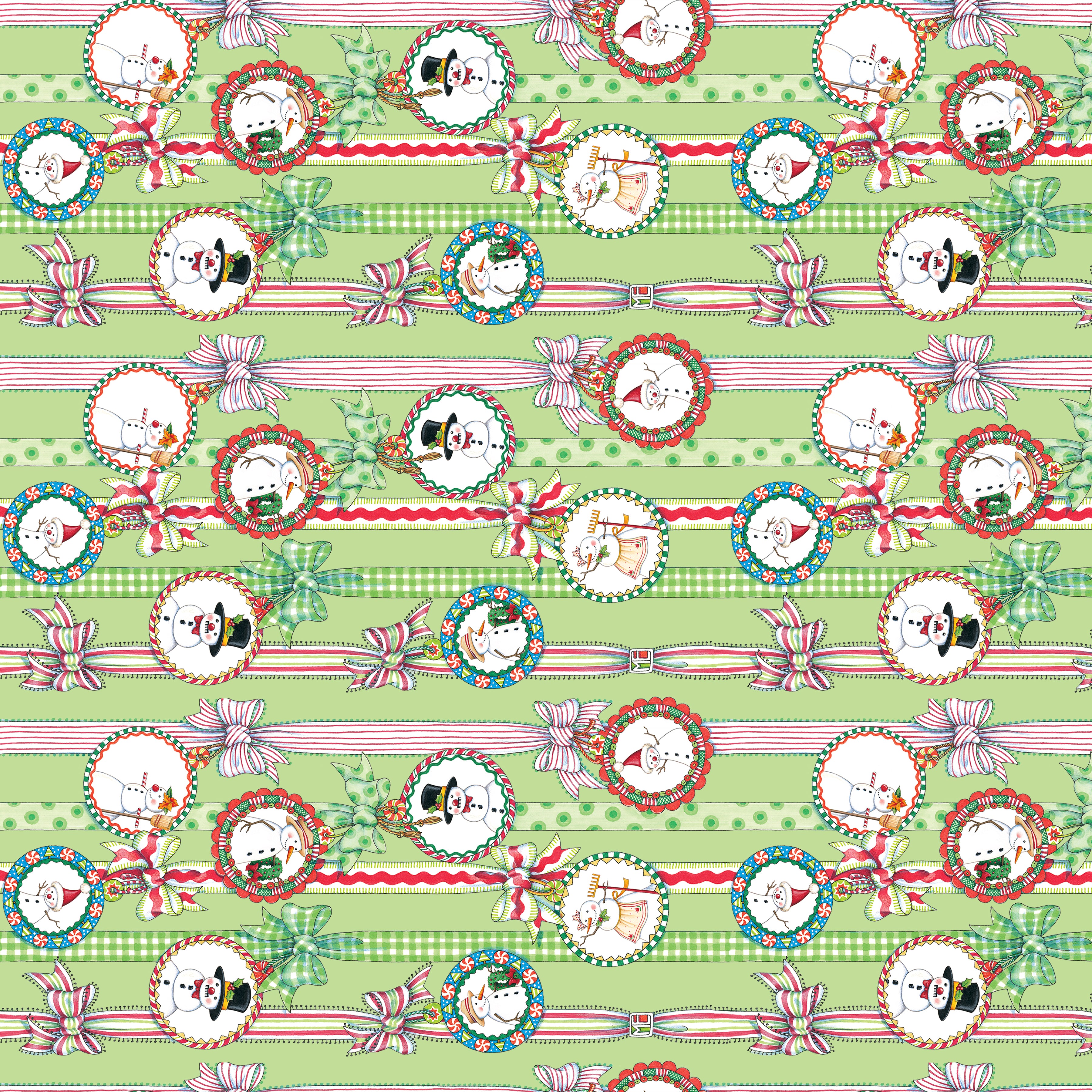 So Much Joy! | Snow People Ribbon - Lime by Mary Engelbreit for FreeSpirit | PWMY018.LIME