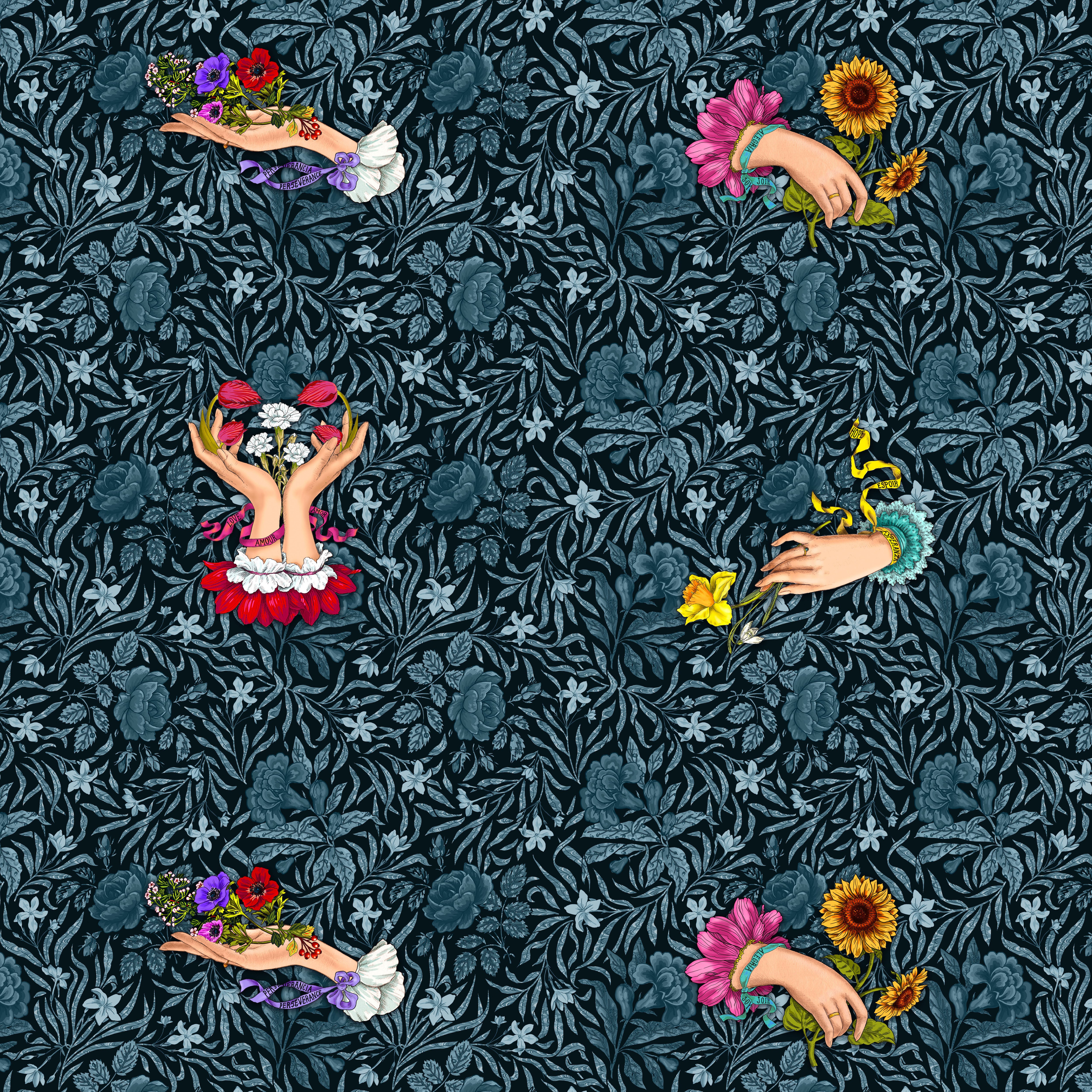 Language of Flowers | Say It With Flowers - Noir by Odile Bailloeul for Free Spirit | PWOB098.NOIR