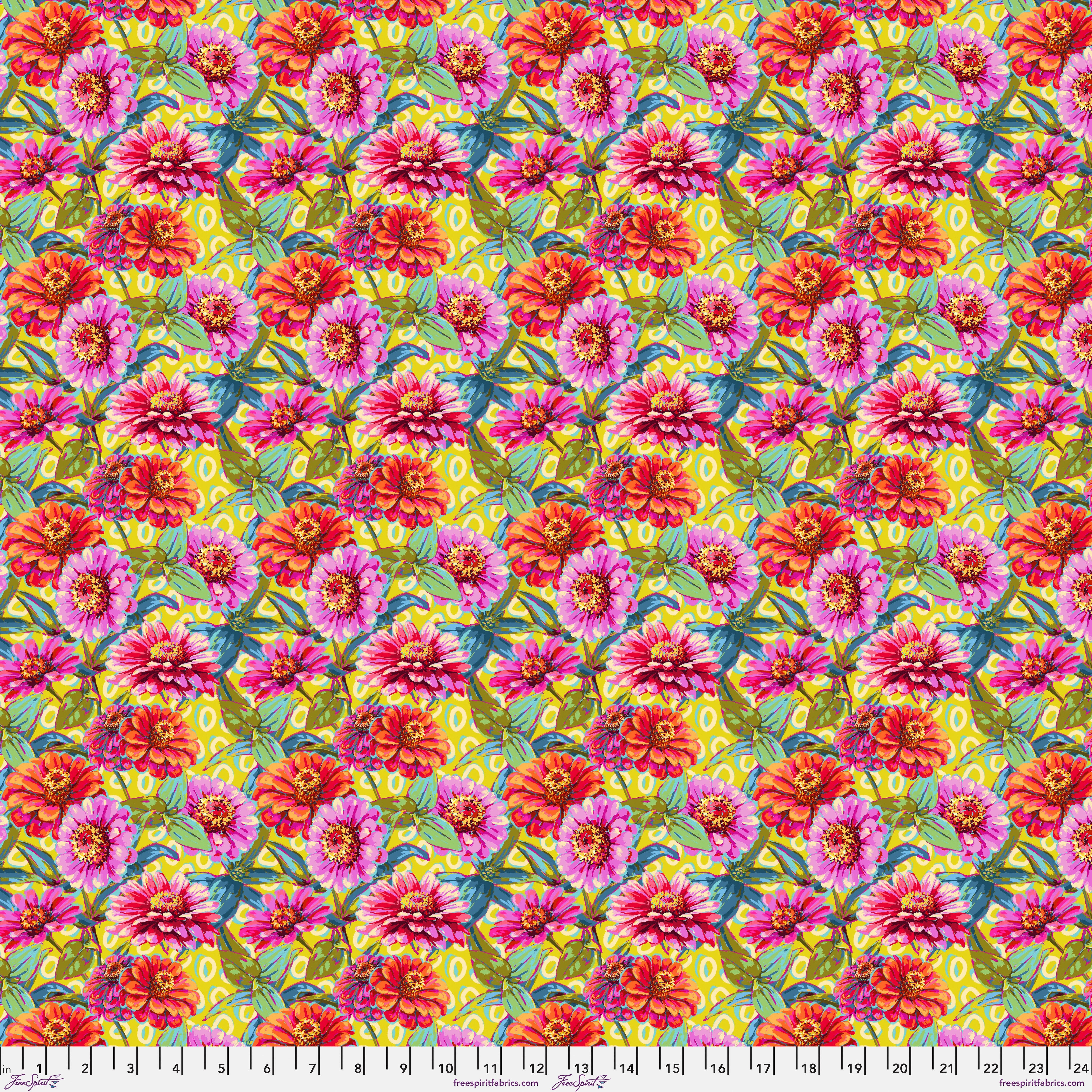 Festival | Small Zinnias - Green by Odile Bailloeul for FreeSpirit | PWOB121.GREEN