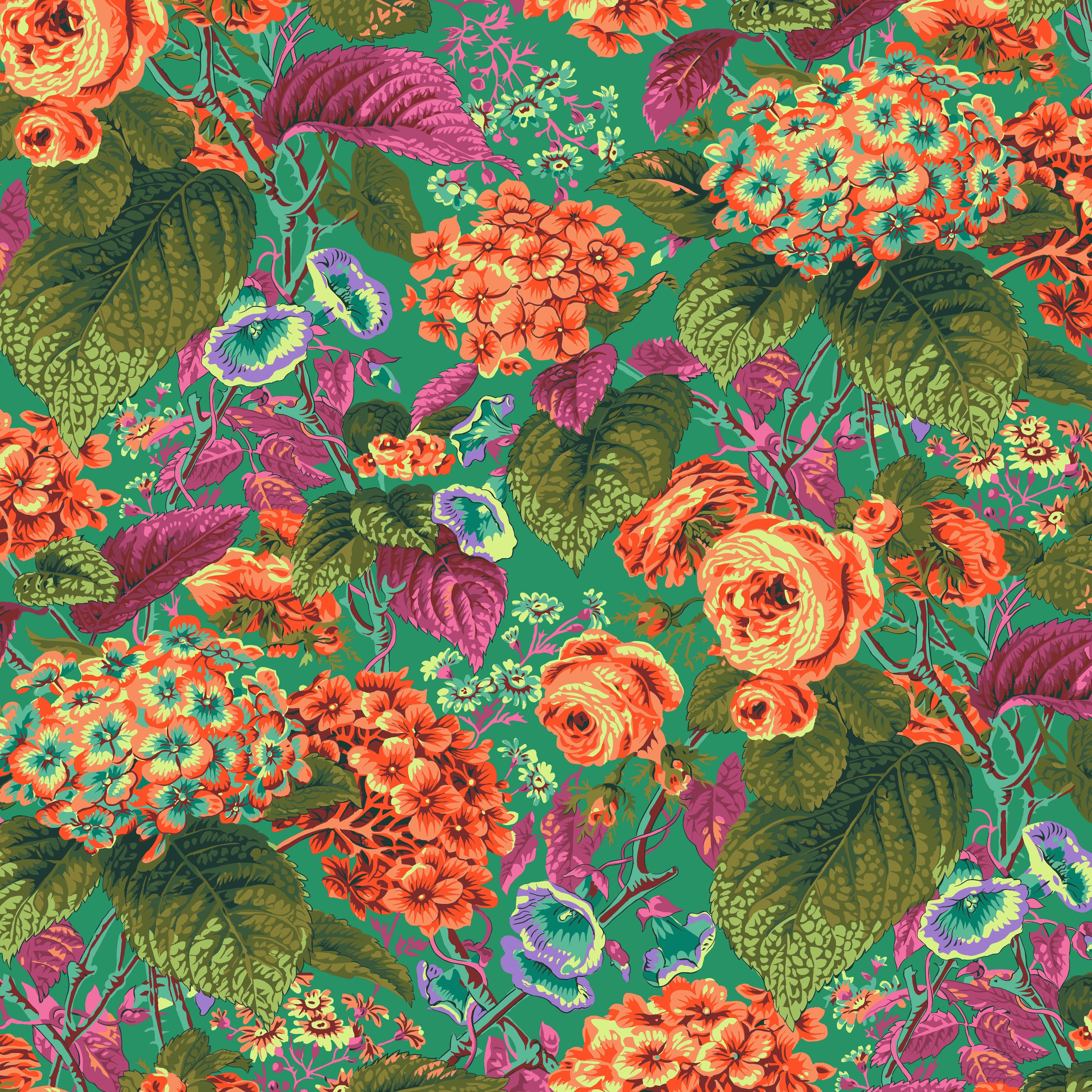 Stash | Rose and Hydrangea Green by Kaffe Fassett Collective for Free Spirit | PWPJ097.GREEN
