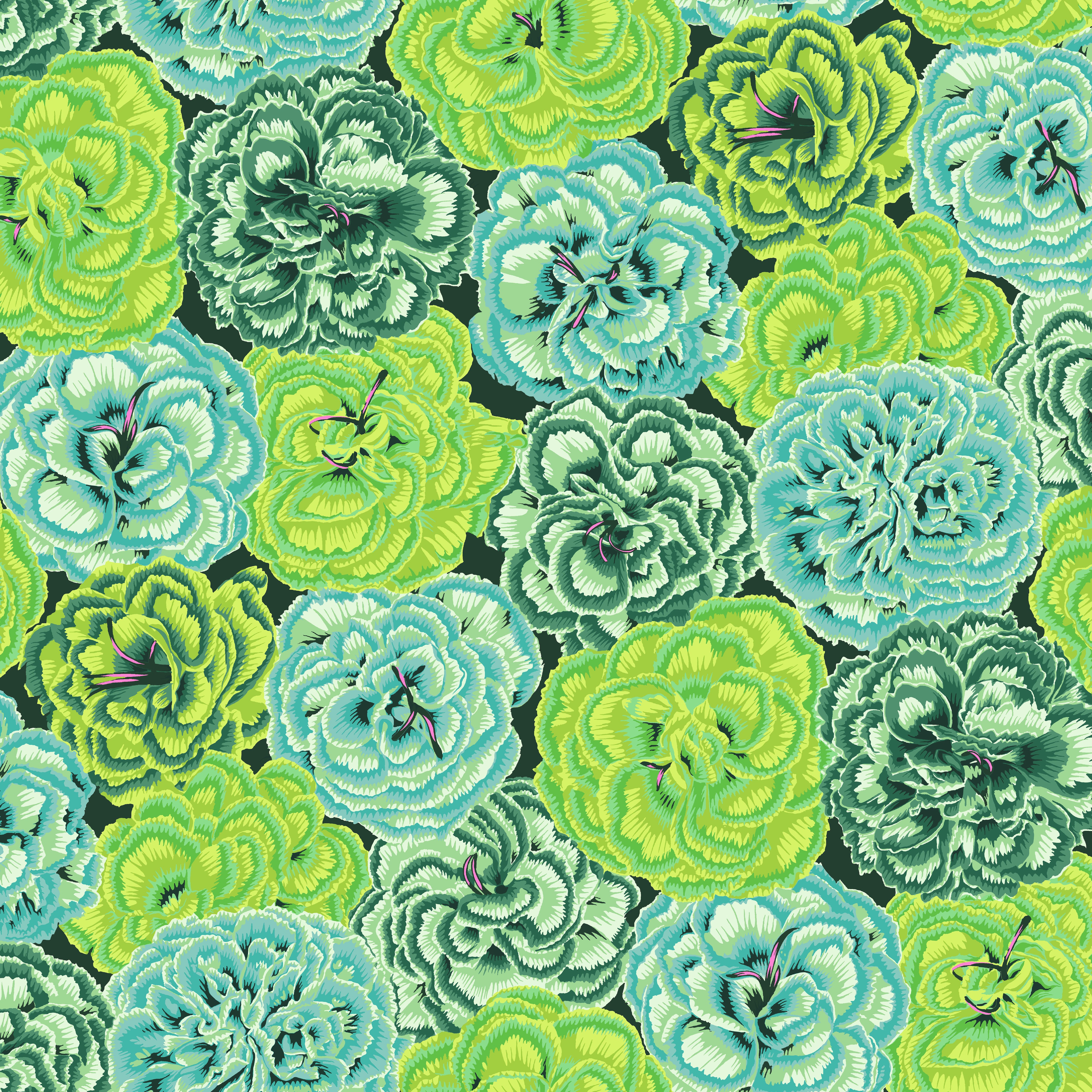 August 2025 | Picotee Carnations - Green by Kaffe Fassett Collective for FreeSpirit | PWPJ133.GREEN