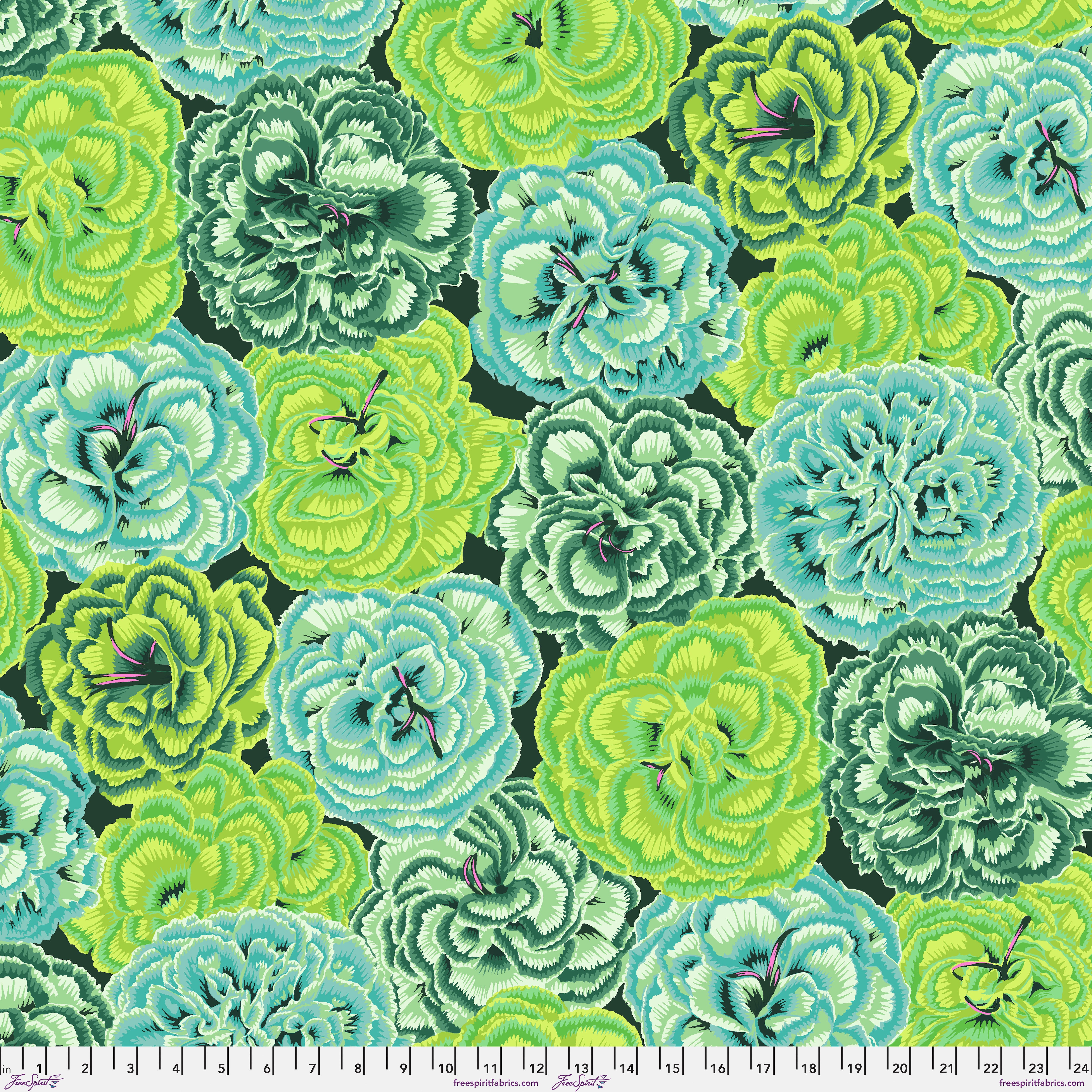 August 2025 | Picotee Carnations - Green by Kaffe Fassett Collective for FreeSpirit | PWPJ133.GREEN