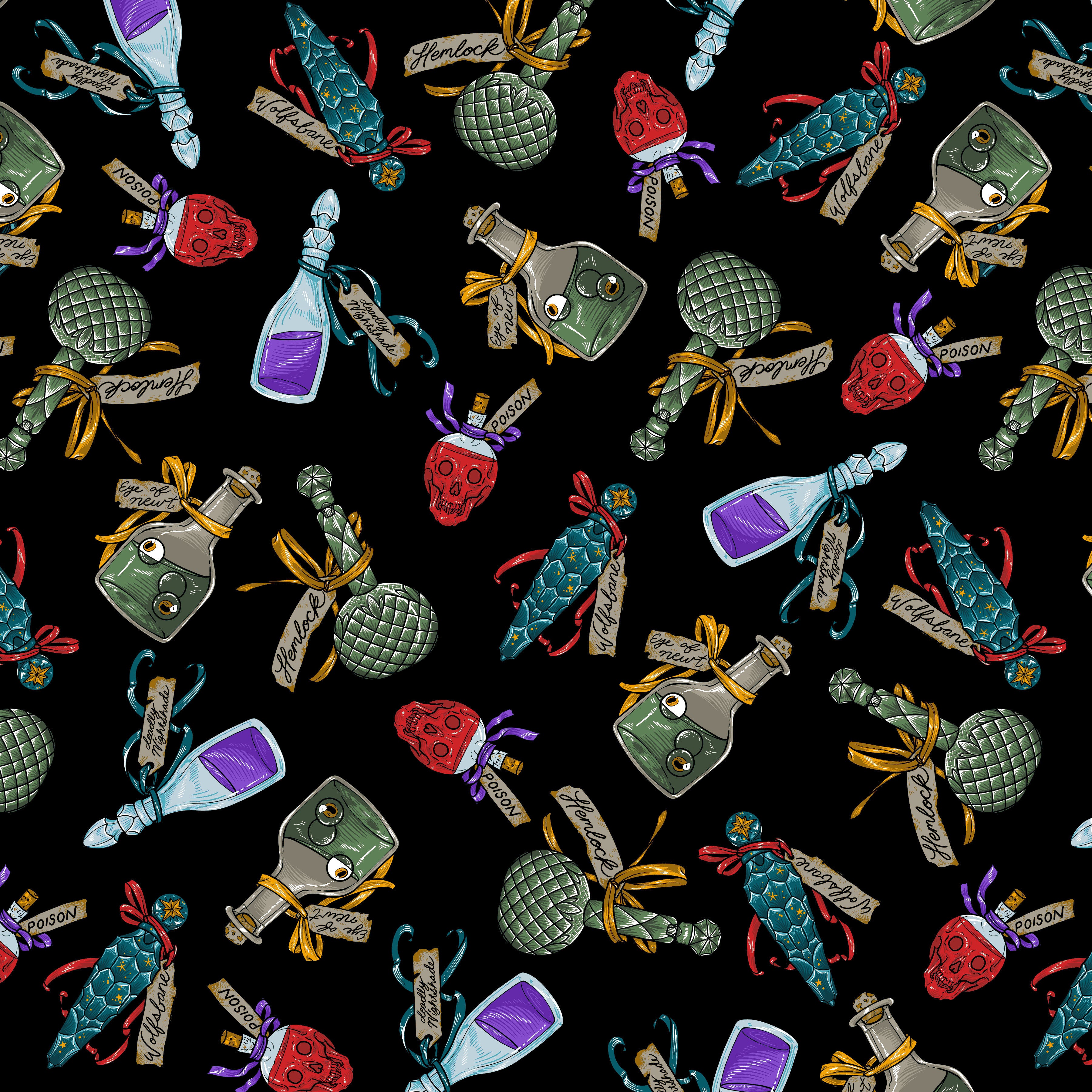 Storybook Halloween | Poison Bottles - Multi by Rachel Hauer for Free Spirit | PWRH065.MULTI