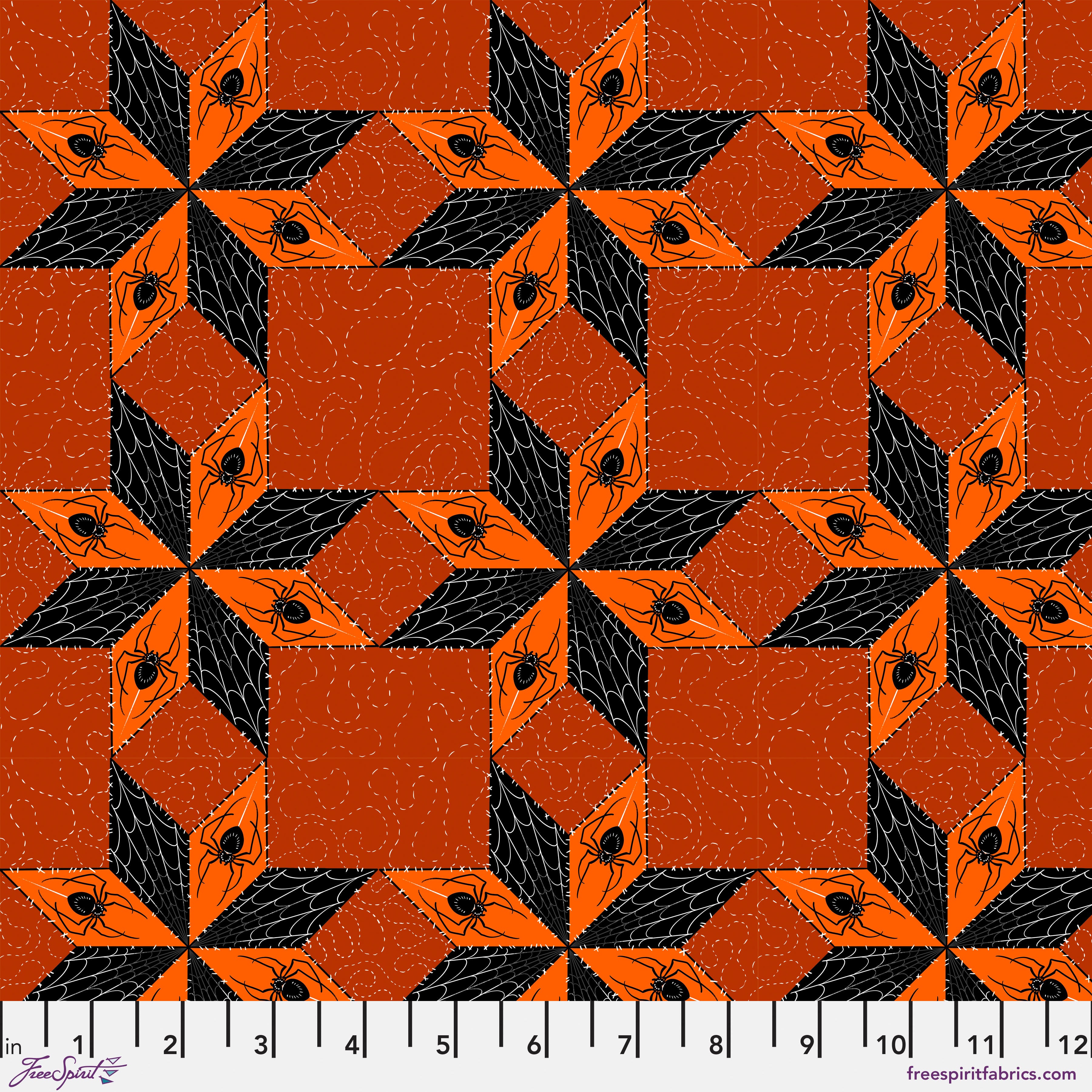 Costumes & Cobwebs | Stars & Spiders - Orange by Rachel Hauer for FreeSpirit | PWRH117.ORANGE