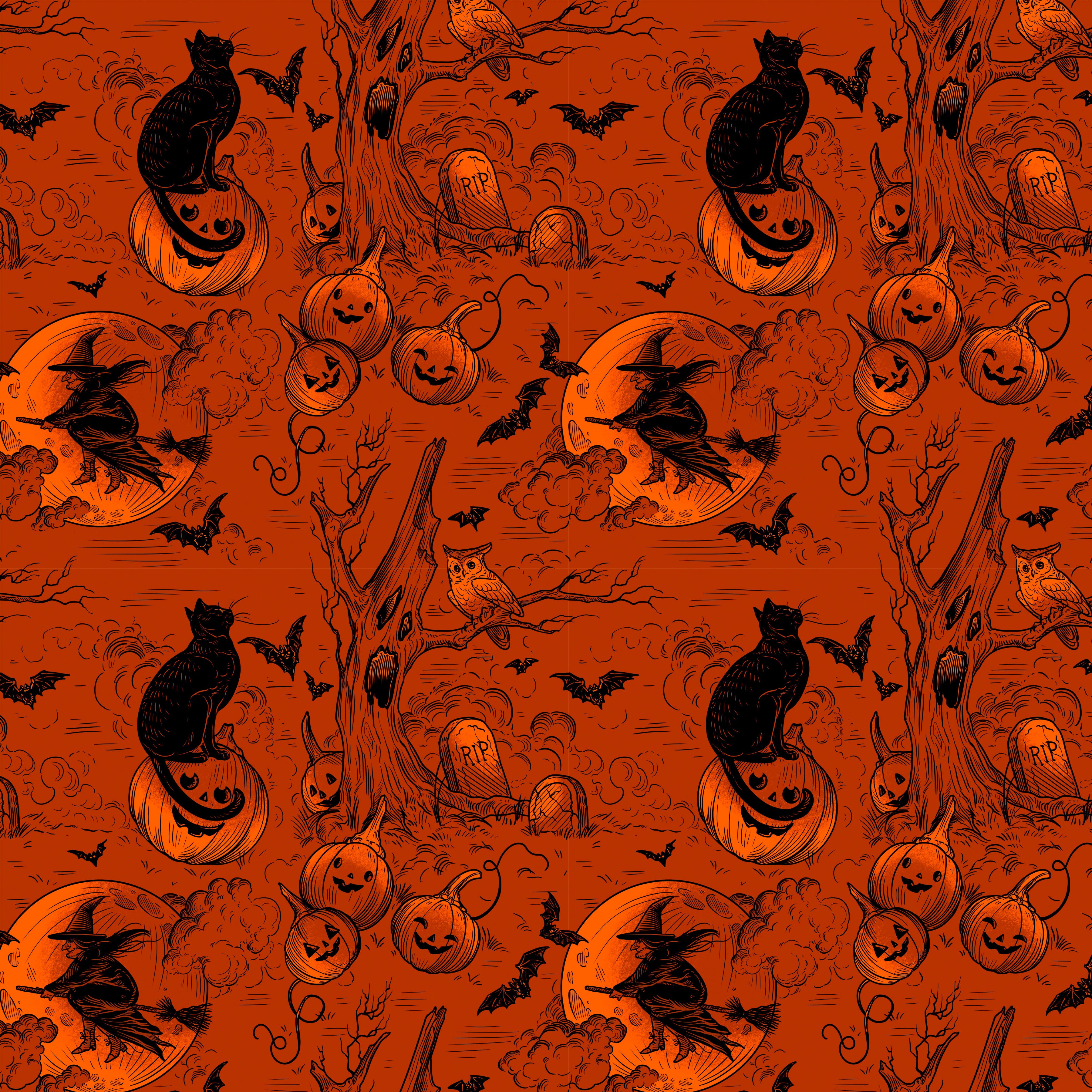 Costumes & Cobwebs | Haunted Toile - Orange by Rachel Hauer for FreeSpirit | PWRH125.ORANGE