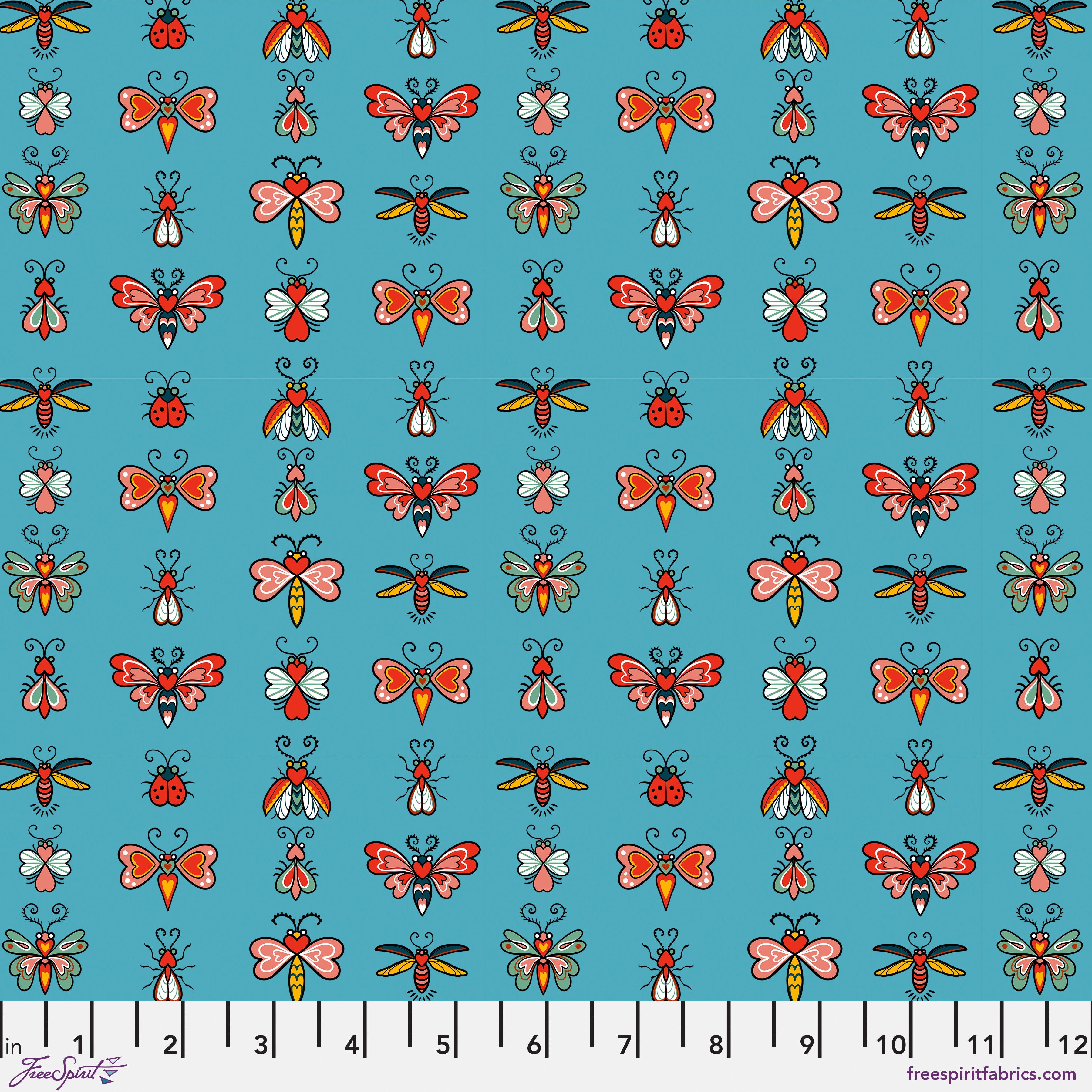 Love Letters | Love Bugs - Teal by Rachel Hauer for FreeSpirit | PWRH129.TEAL