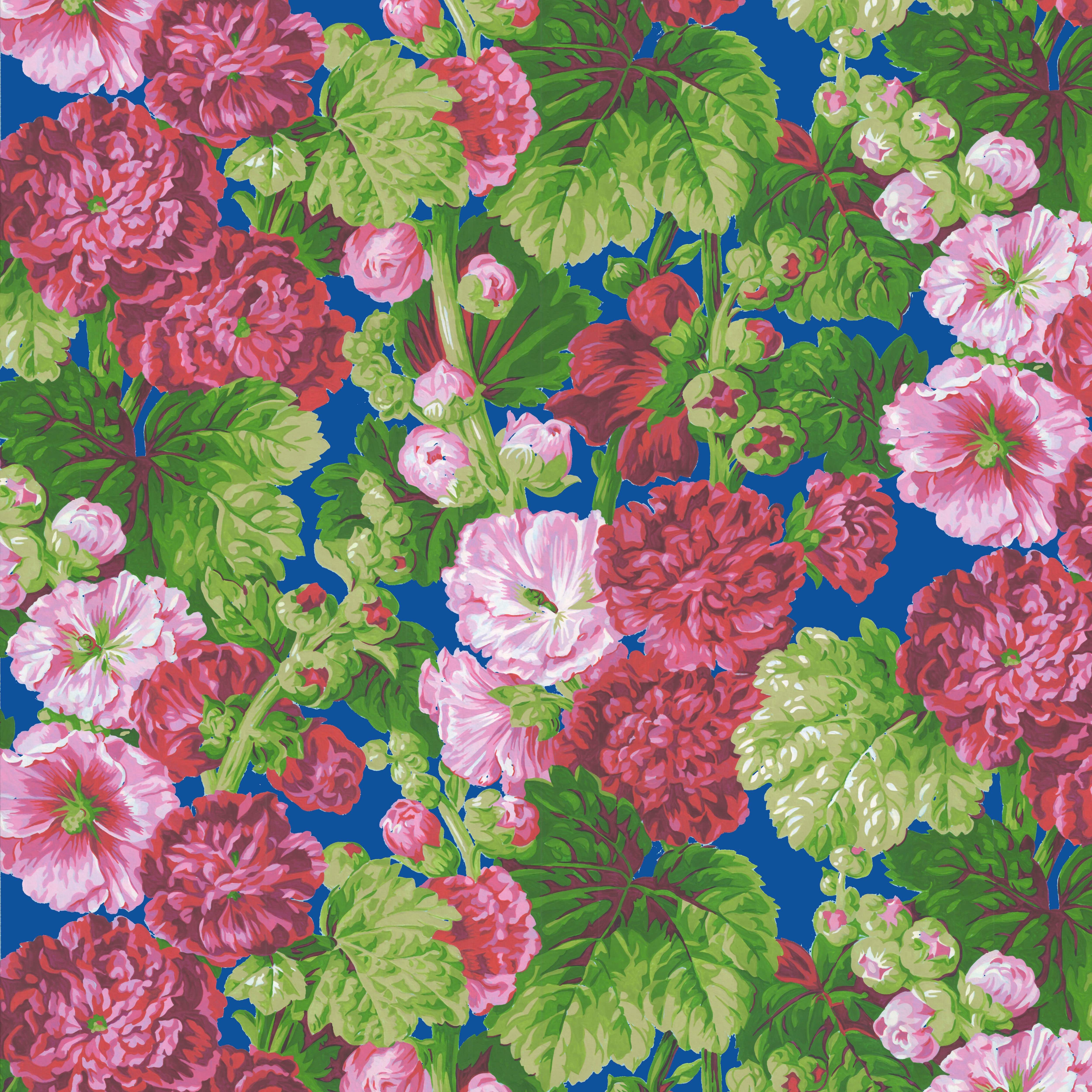 Cottage Garden | Hollyhock Delight Blue by Snow Leopard Designs for FreeSpirit | PWSL138.BLUE
