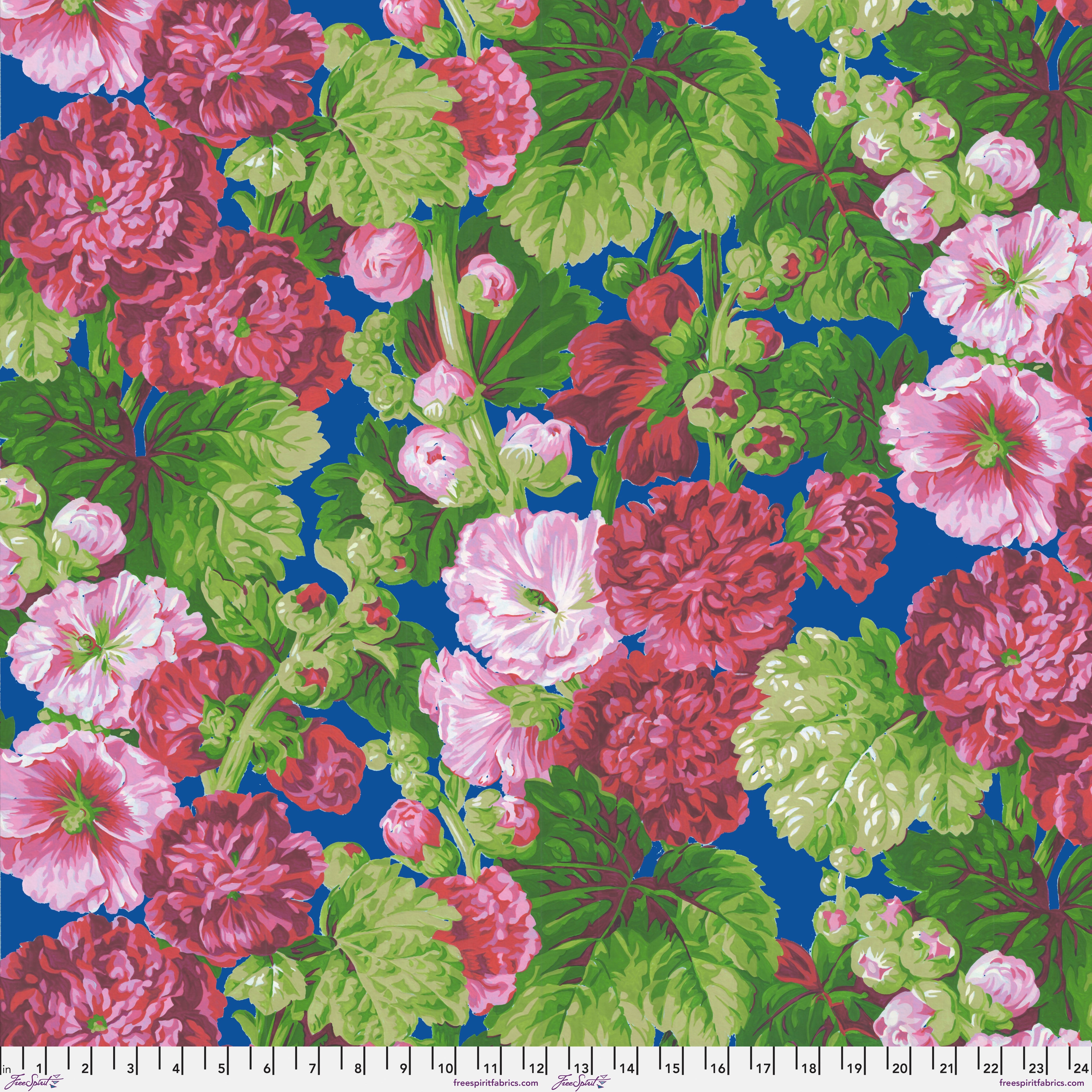 Cottage Garden | Hollyhock Delight Blue by Snow Leopard Designs for FreeSpirit | PWSL138.BLUE