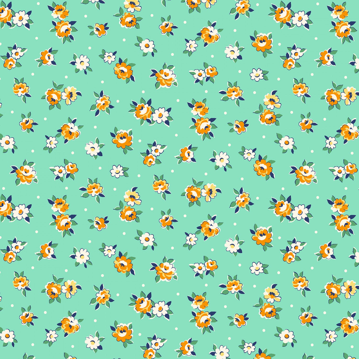 Aunt Grace Garden Variety | Aqua Tossed Flowers by Judie Rothermel for Marcus Fabrics | R351026D-AQUA