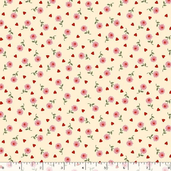 Mother's Valentines | Cream Hearts and Roses by Mary Mulari for Marcus Fabrics | R551328D-CREAM