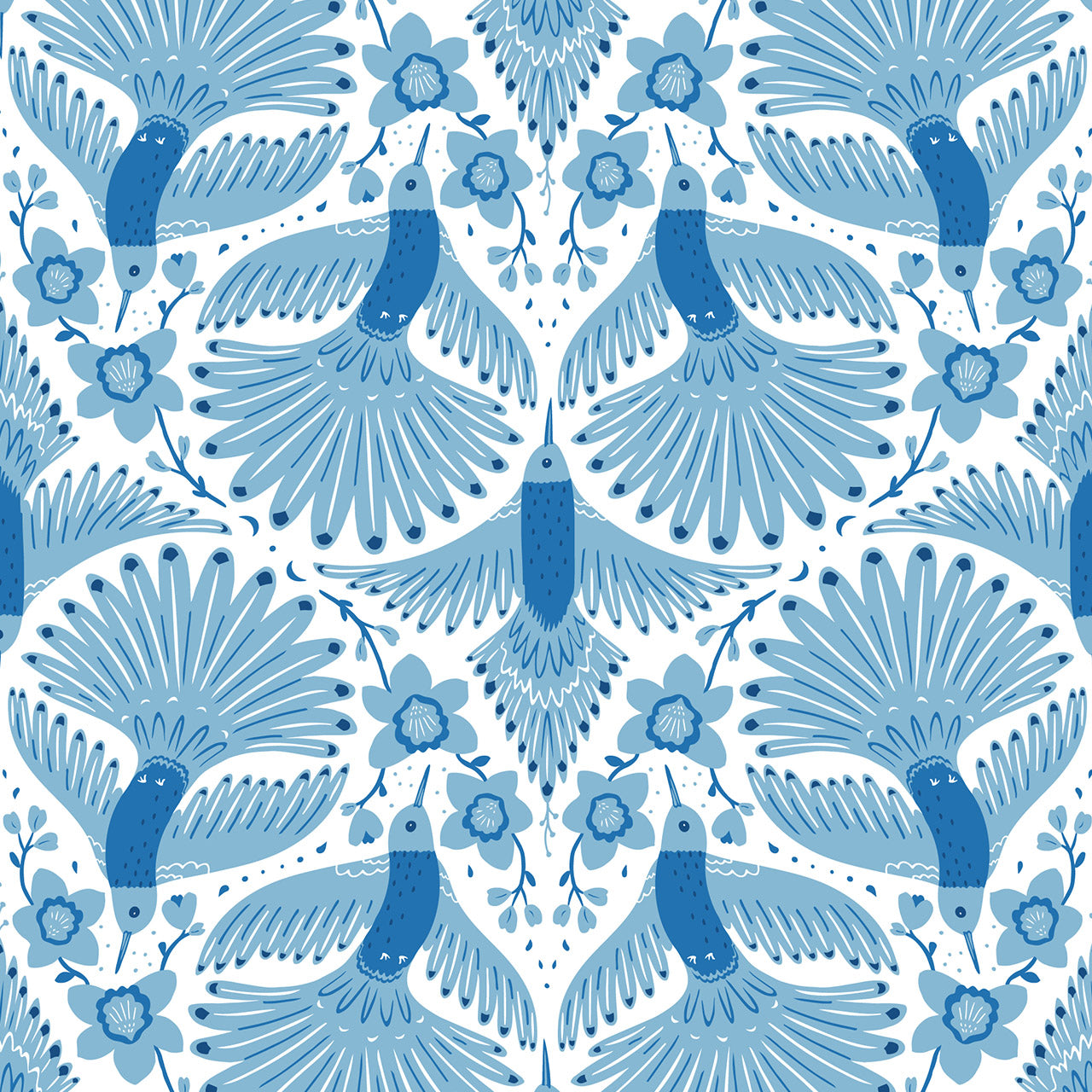 Sapphire Skies | Hummingbirds on White by Sue Gibbons for Dashwood Studio | SAPP2482