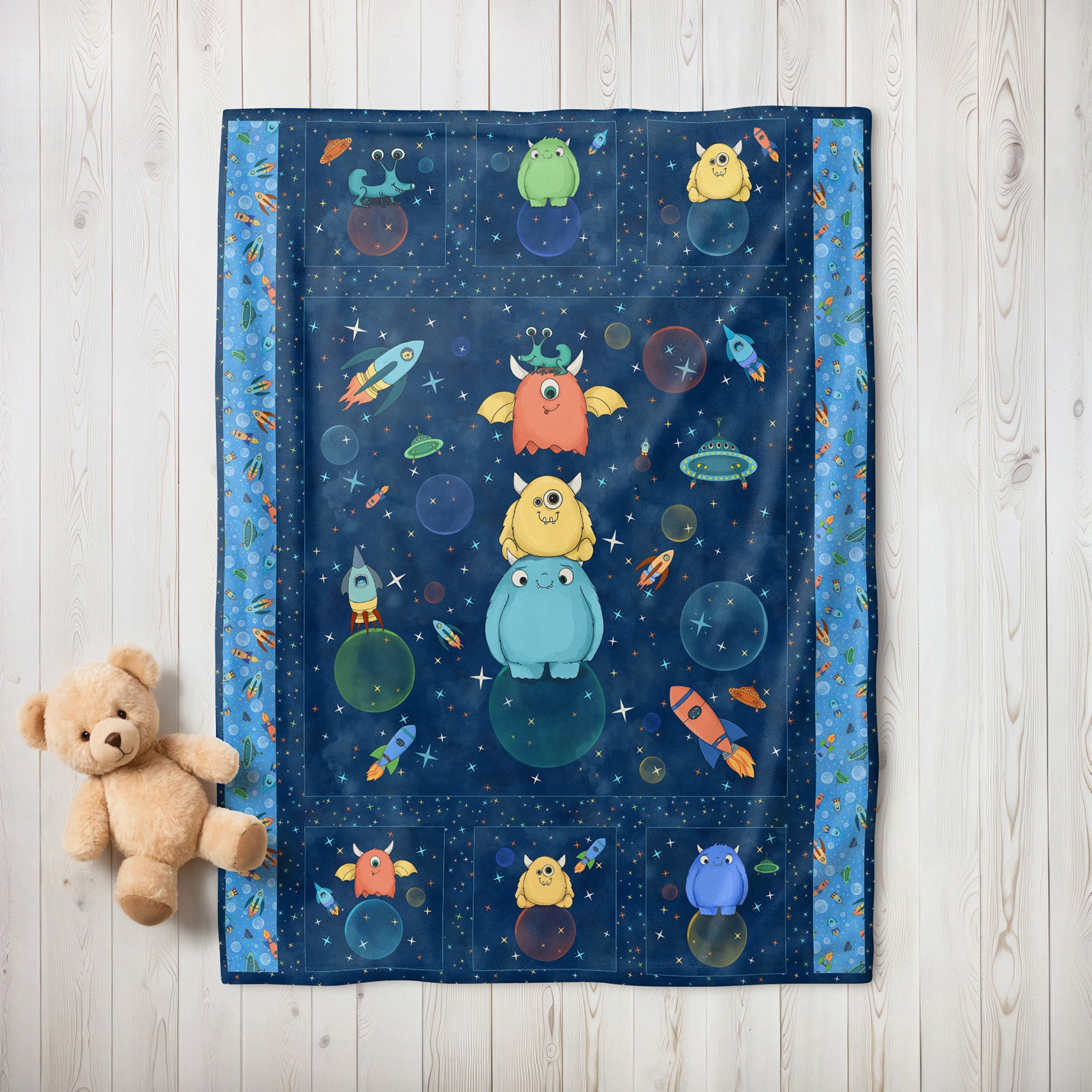 Space Monsters | Minky Panel by Maywood Studio | MASMK10927-NZ | 48" x 60" Minky