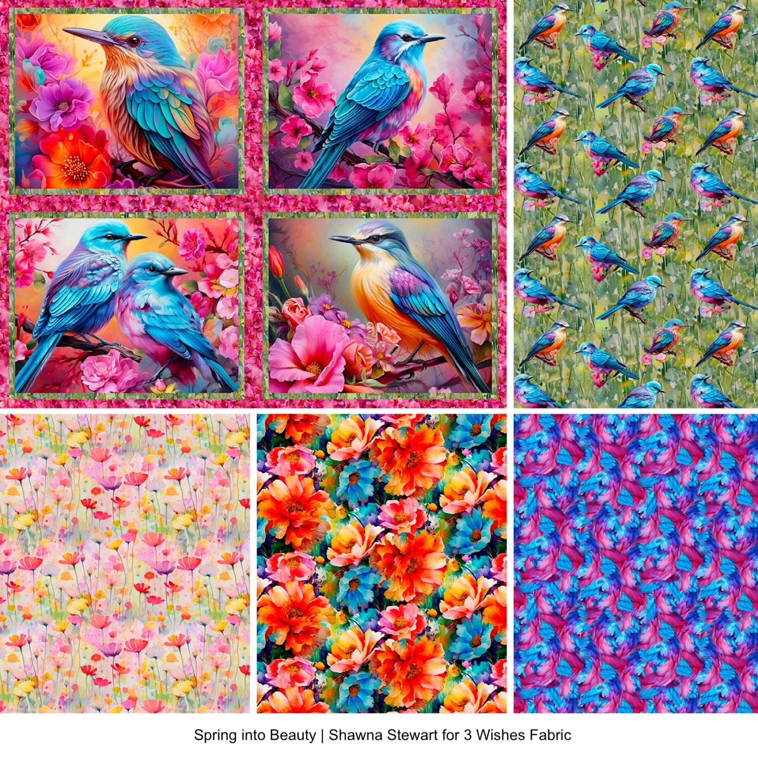 Spring into Beauty | Bird Perch - Green by Shawna Stewart for 3 Wishes | 24234