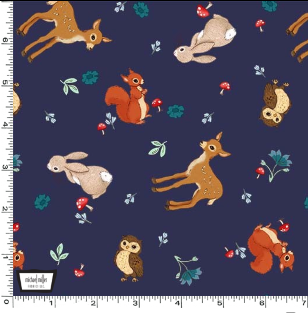 Midnight Forest - Forest Babies Navy by Belle & Boo for Michael Miller