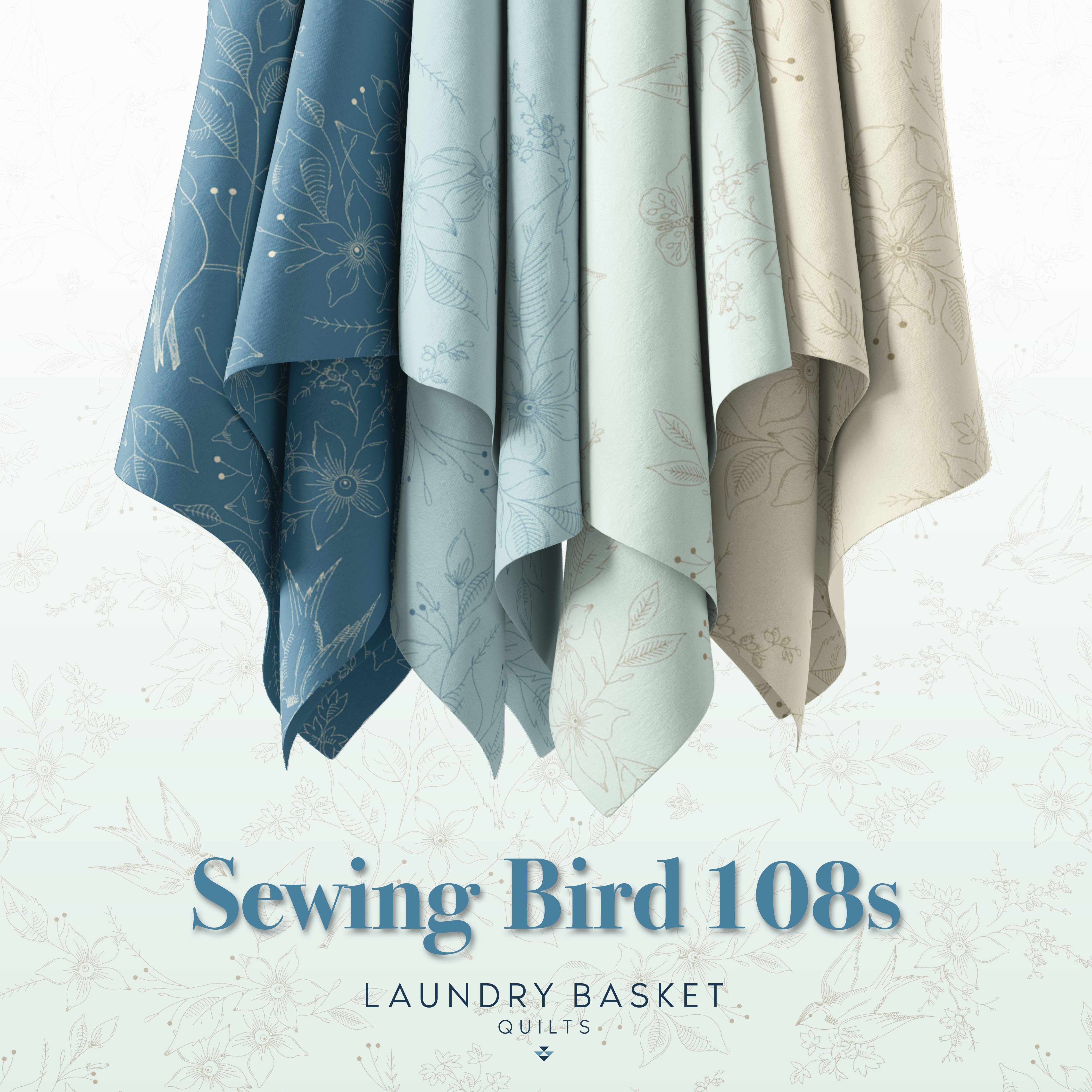 Sewing Bird - Indigo | 108" Backing by Laundry Basket Quilts for Andover | AW-1681-B