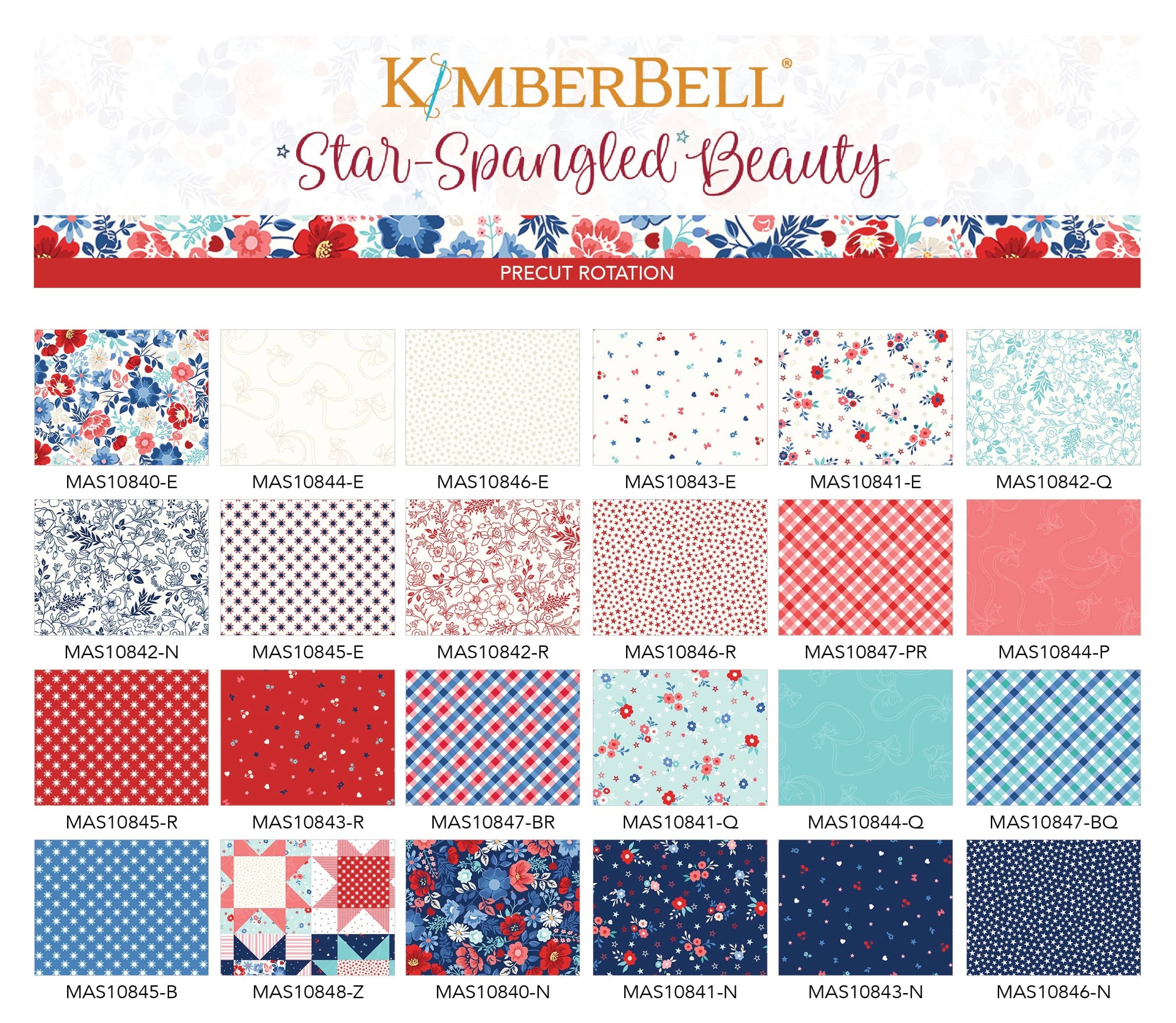 Star-Spangled Beauty | 5" Charm Pack by Kimberbell Designs for Maywood Studio | 42 pcs