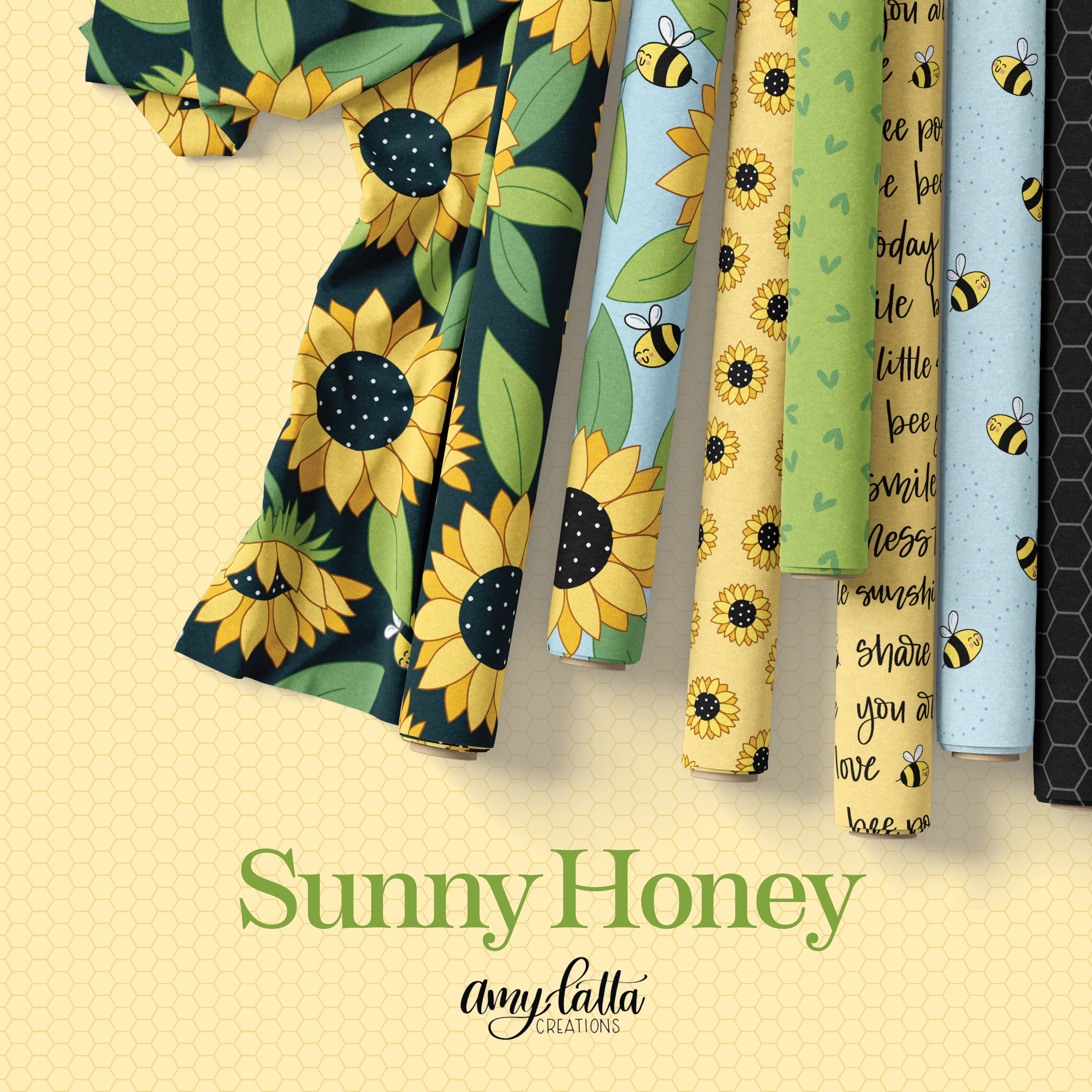 Sunny Honey | Blue Blooms Abuzz by Amy Latta Creations for Andover Fabrics | A-1574-B