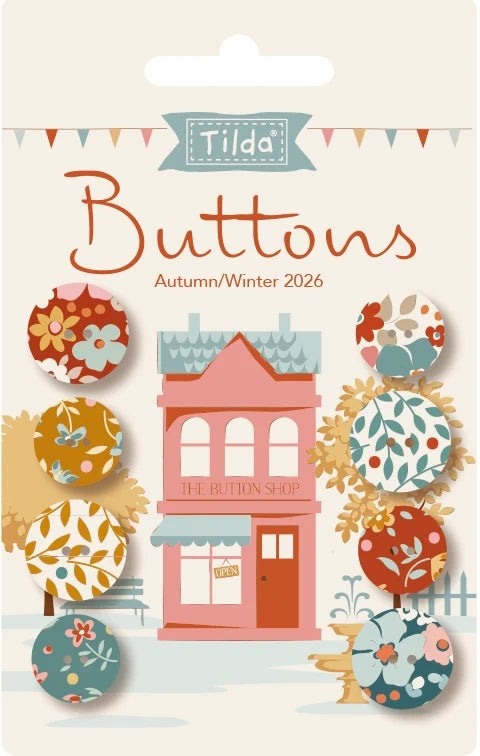 Village Life | Autumn Fabric-Covered Buttons by Tilda Fabrics | TIL400080 | 8 Pieces (14mm & 16mm)