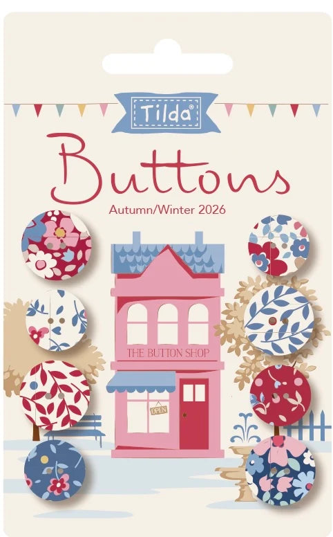 Village Life | Winter Fabric-Covered Buttons by Tilda Fabrics | TIL400081 | 8 Pieces (14mm & 16mm)