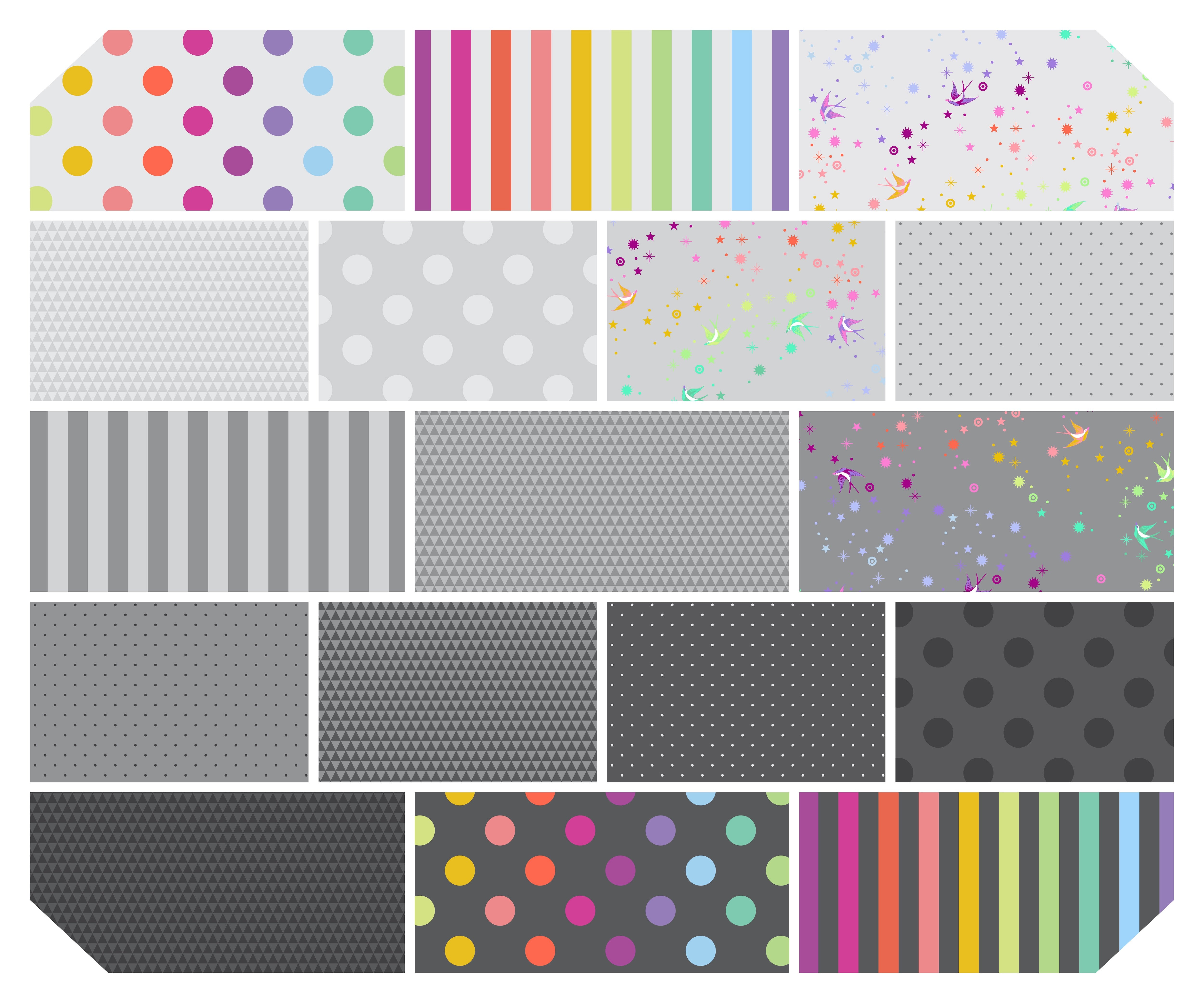 Graywork | 2.5" Mini Charm Pack by Tula Pink for FreeSpirit | 42 pcs