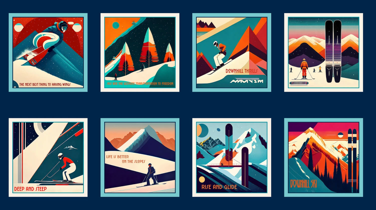 Timeless Trails | Downhill Ski Blocks - Navy by FootePrint Art for P&B Textiles | TTRA6004-N