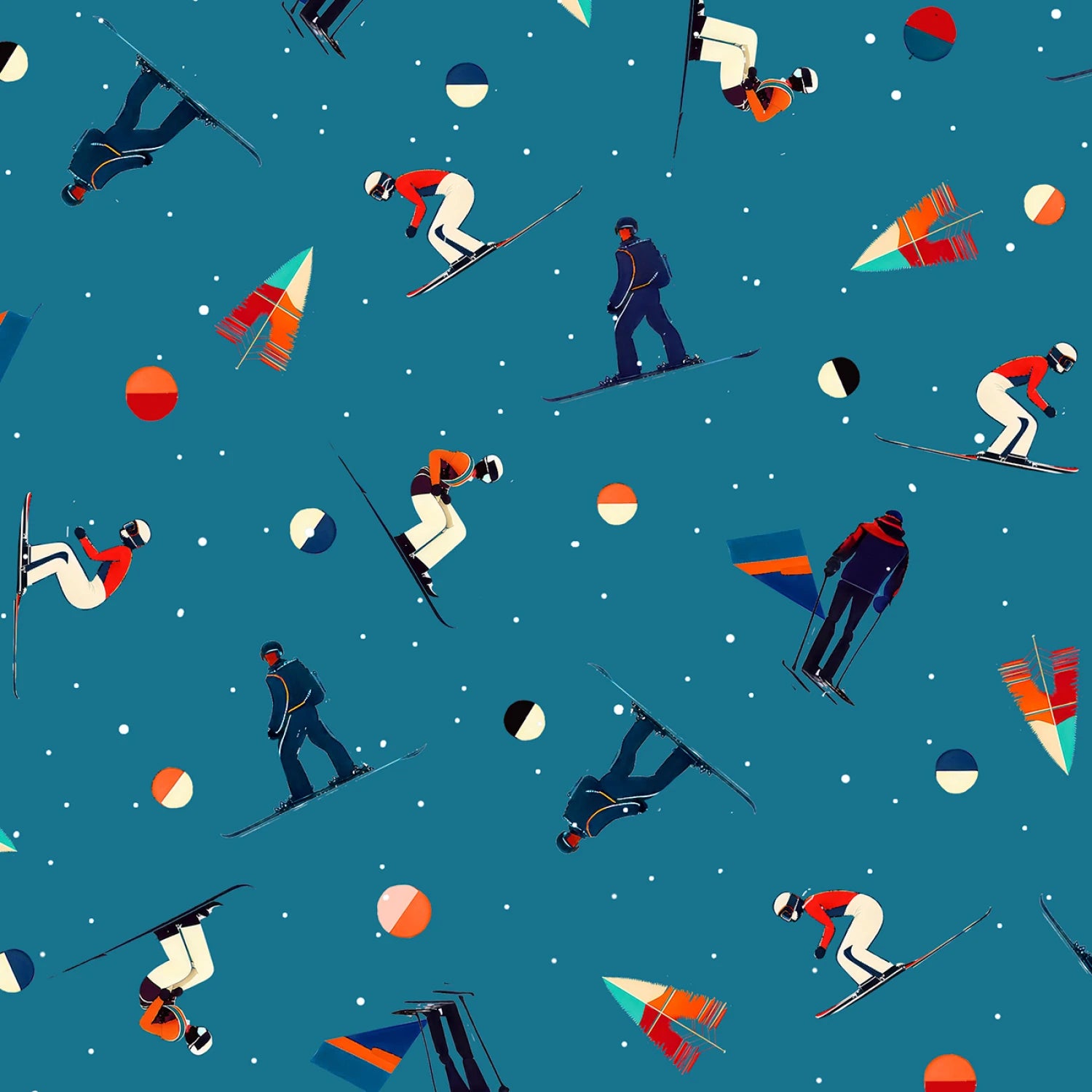 Timeless Trails | Tossed Skiers - Blue by FootePrint Art for P&B Textiles | TTRA6006-B