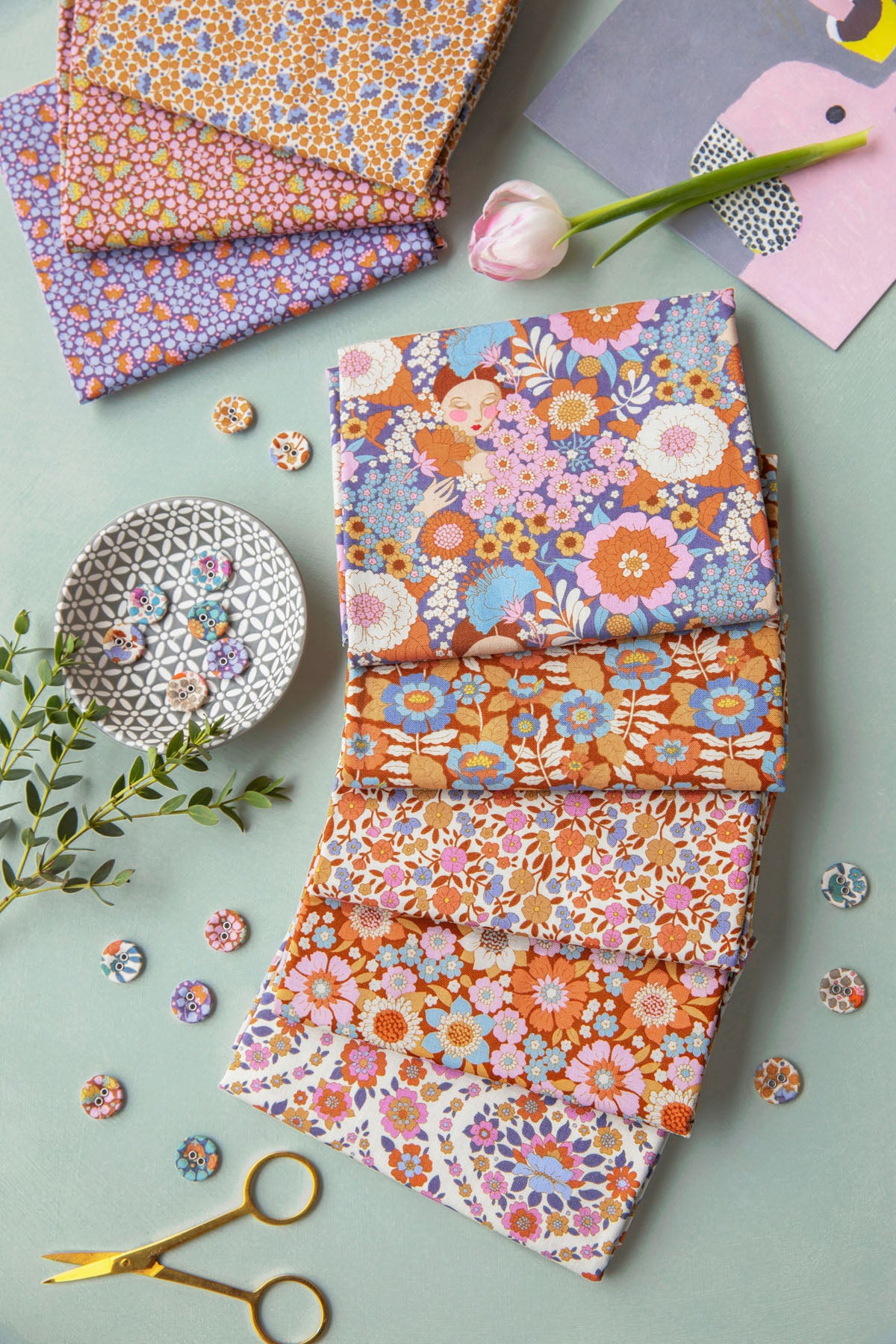 Wallflower | Fat Quarter Bundle - Caramel/Thistle by Tone Finnanger for Tilda Fabrics | 5 pcs