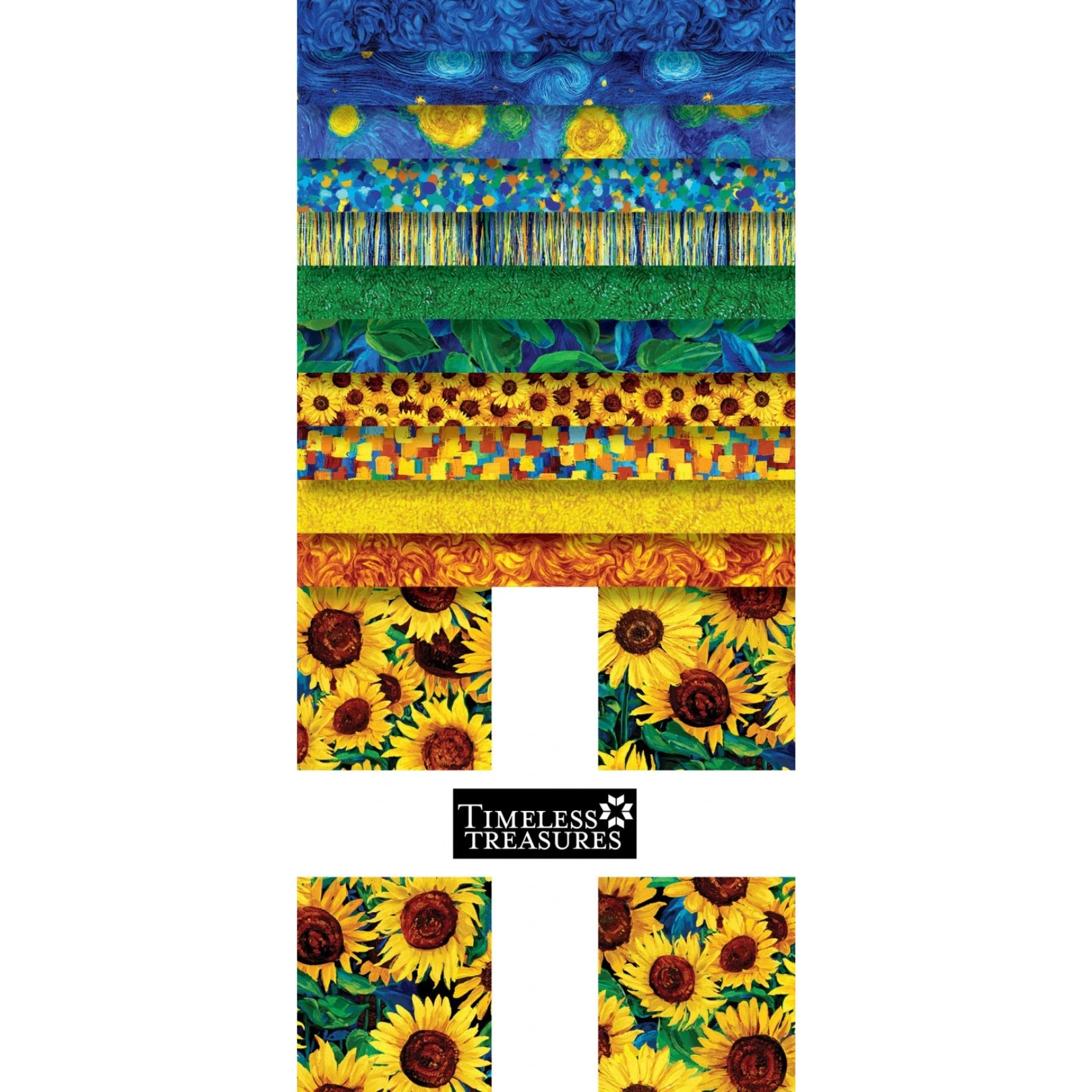 Sunflower Symphony | 10" Square Pack by Chong-A Hwang for Timeless Treasures | 42 pcs