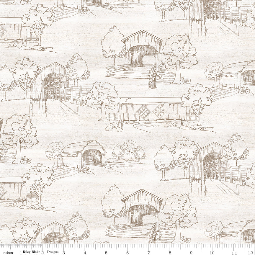 Covered Bridges in Spring | 108" Wide Quilt Back by Tara Reed for Riley Blake | WB15828-WHITE