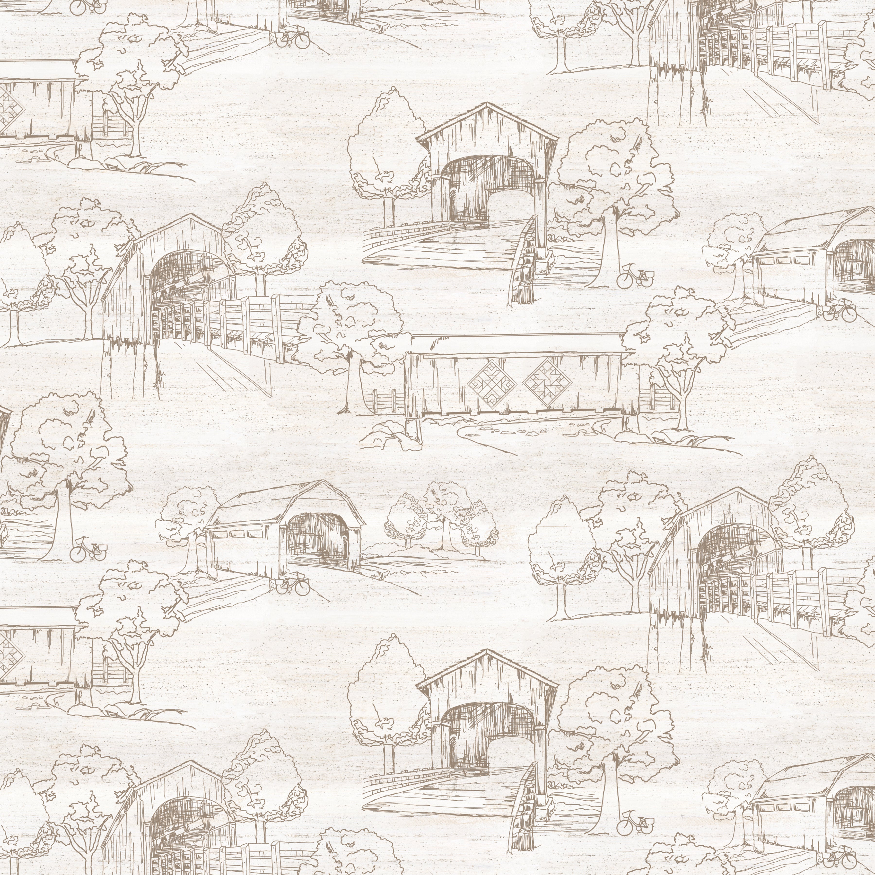 Covered Bridges in Spring | 108" Wide Quilt Back by Tara Reed for Riley Blake | WB15828-WHITE