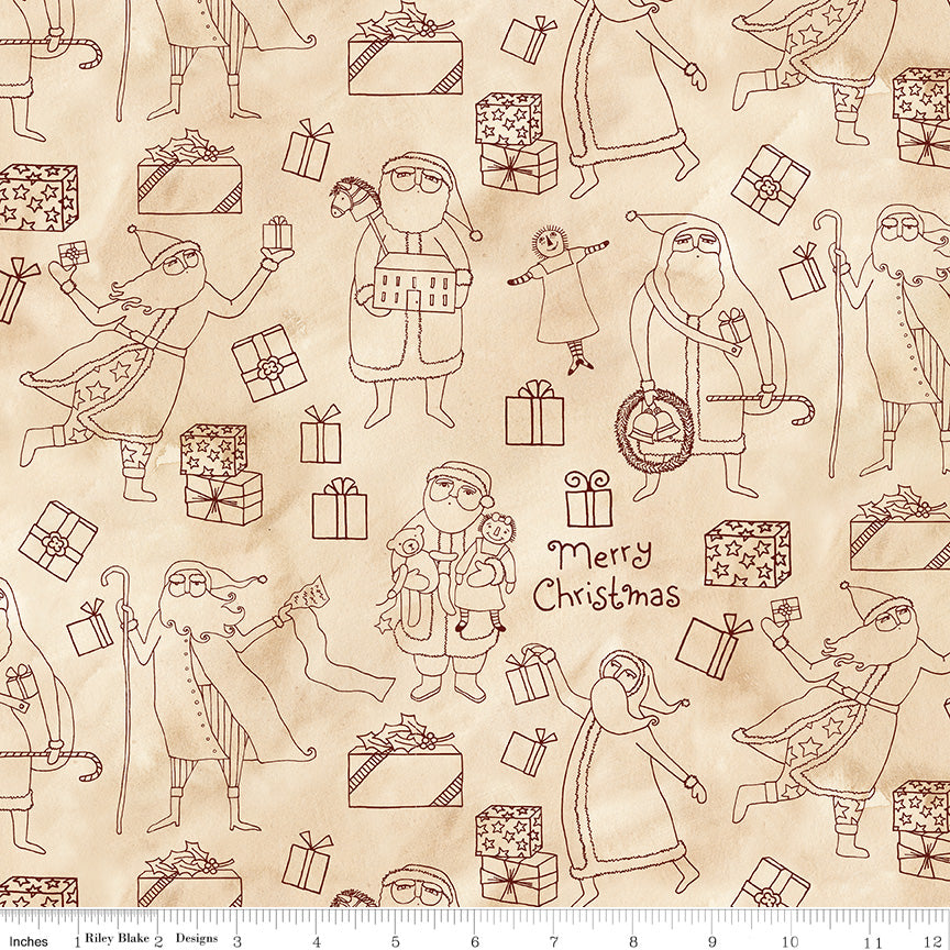 Naughty or Nice | 108" Wide Back - Santas and Gifts Parchment by Teresa Kogut for Riley Blake | WB16268-PARCHMENT