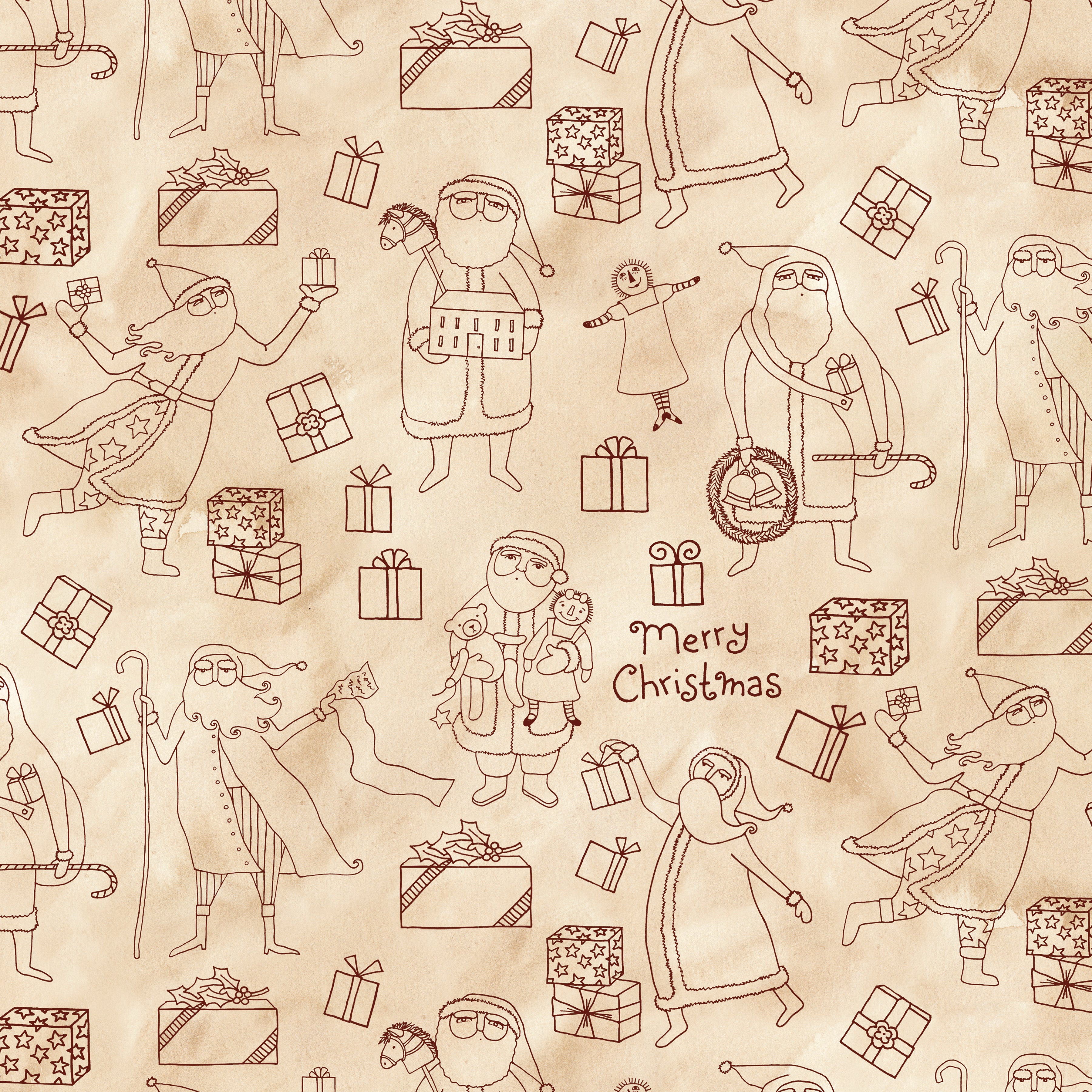 Naughty or Nice | 108" Wide Back - Santas and Gifts Parchment by Teresa Kogut for Riley Blake | WB16268-PARCHMENT