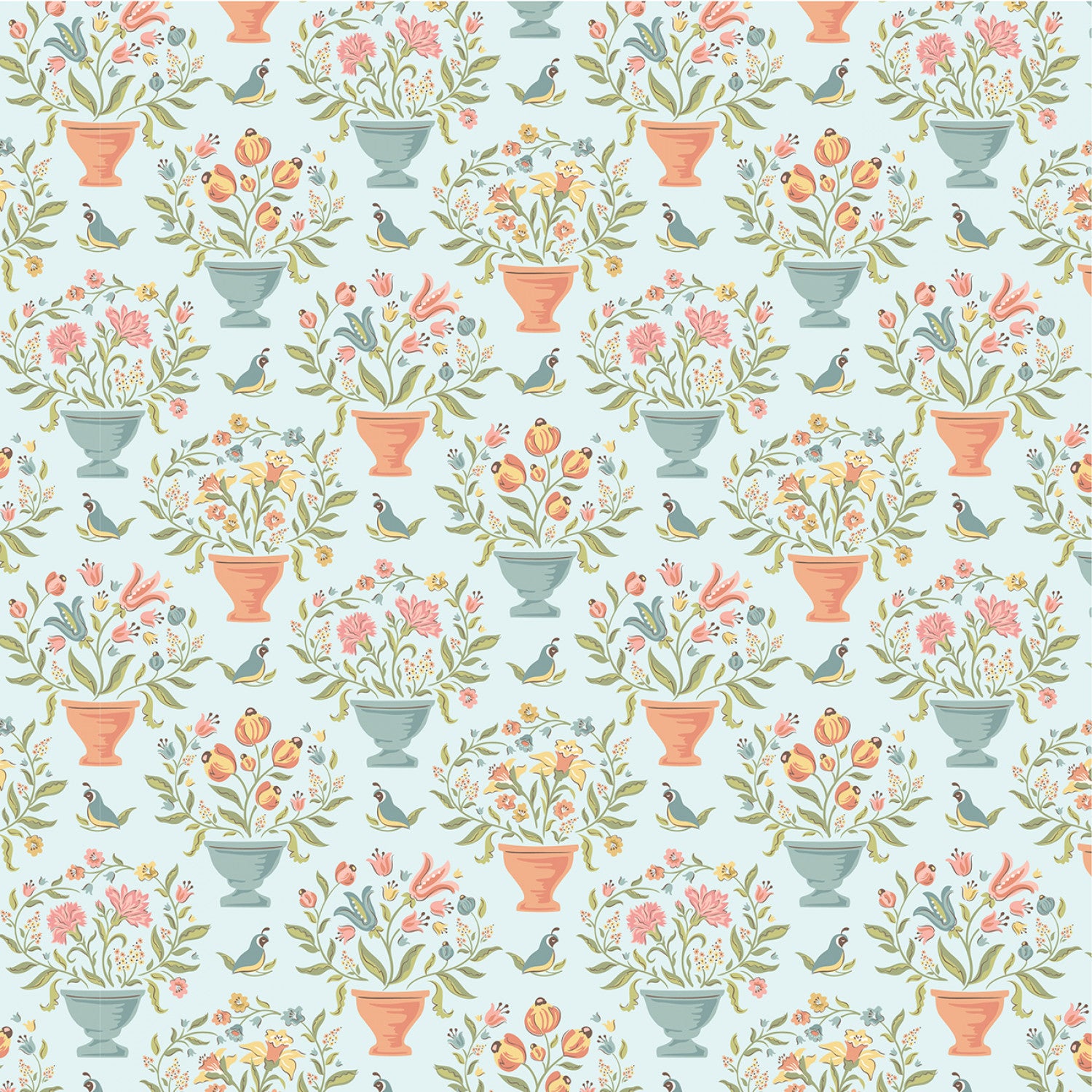 Wildwood Dwellings | Flower Pots - Light Teal by Sheri McCulley for Poppie Cotton | WW25116