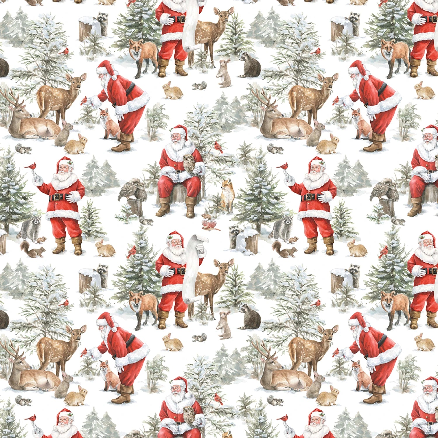 Woodland Whispers | Santa's Woodland Allover White by Leslie Trimbach for P&B Textiles | WWHI6202-W