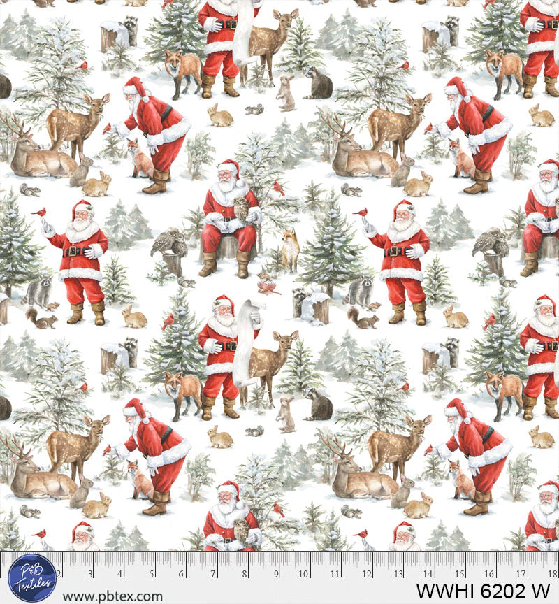 Woodland Whispers | Santa's Woodland Allover White by Leslie Trimbach for P&B Textiles | WWHI6202-W