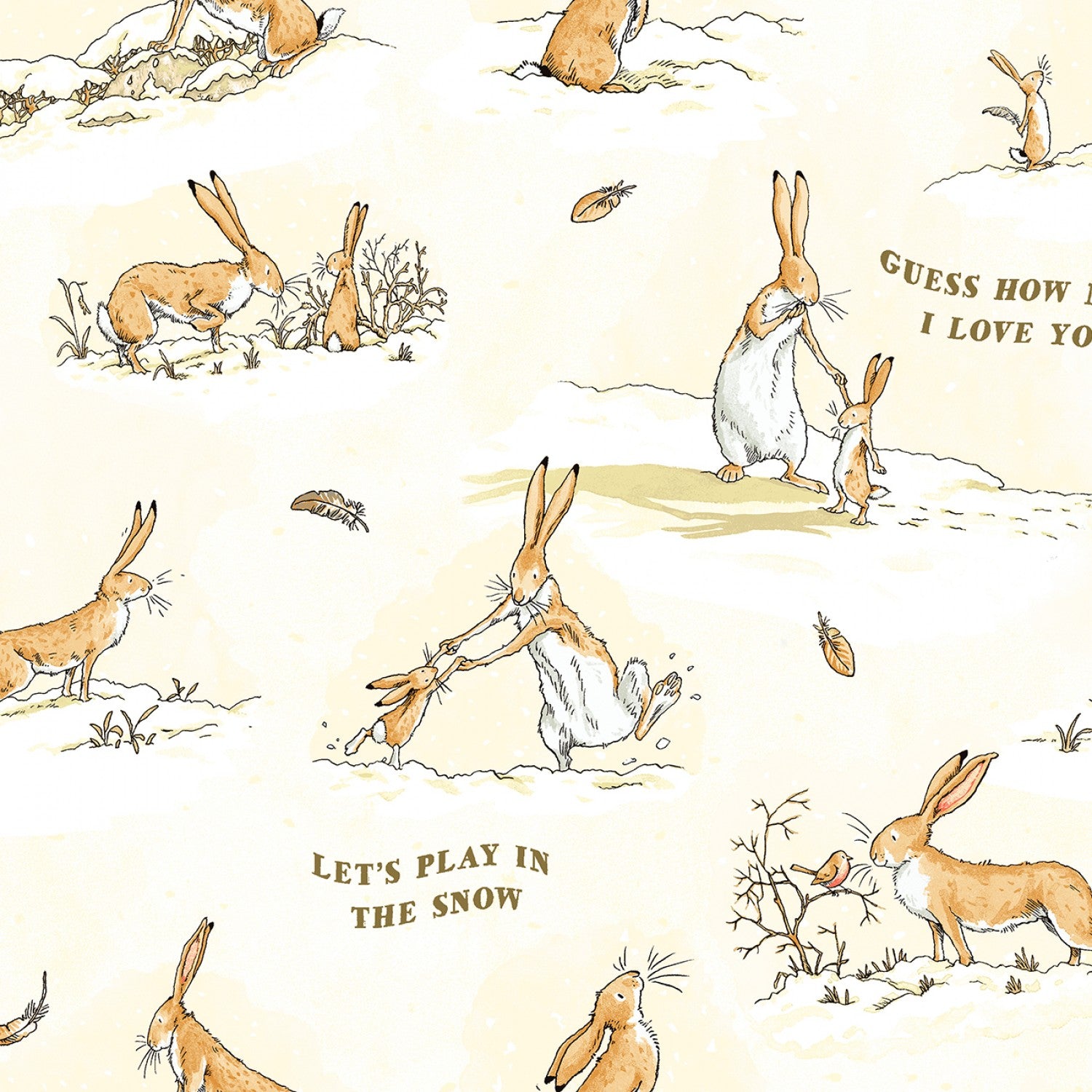 Guess How Much I Love You 2020 | Flannel Bunny Scene - Light Butter by Anita Jeram for Clothworks | Y3085-58 | 100% Cotton Flannel