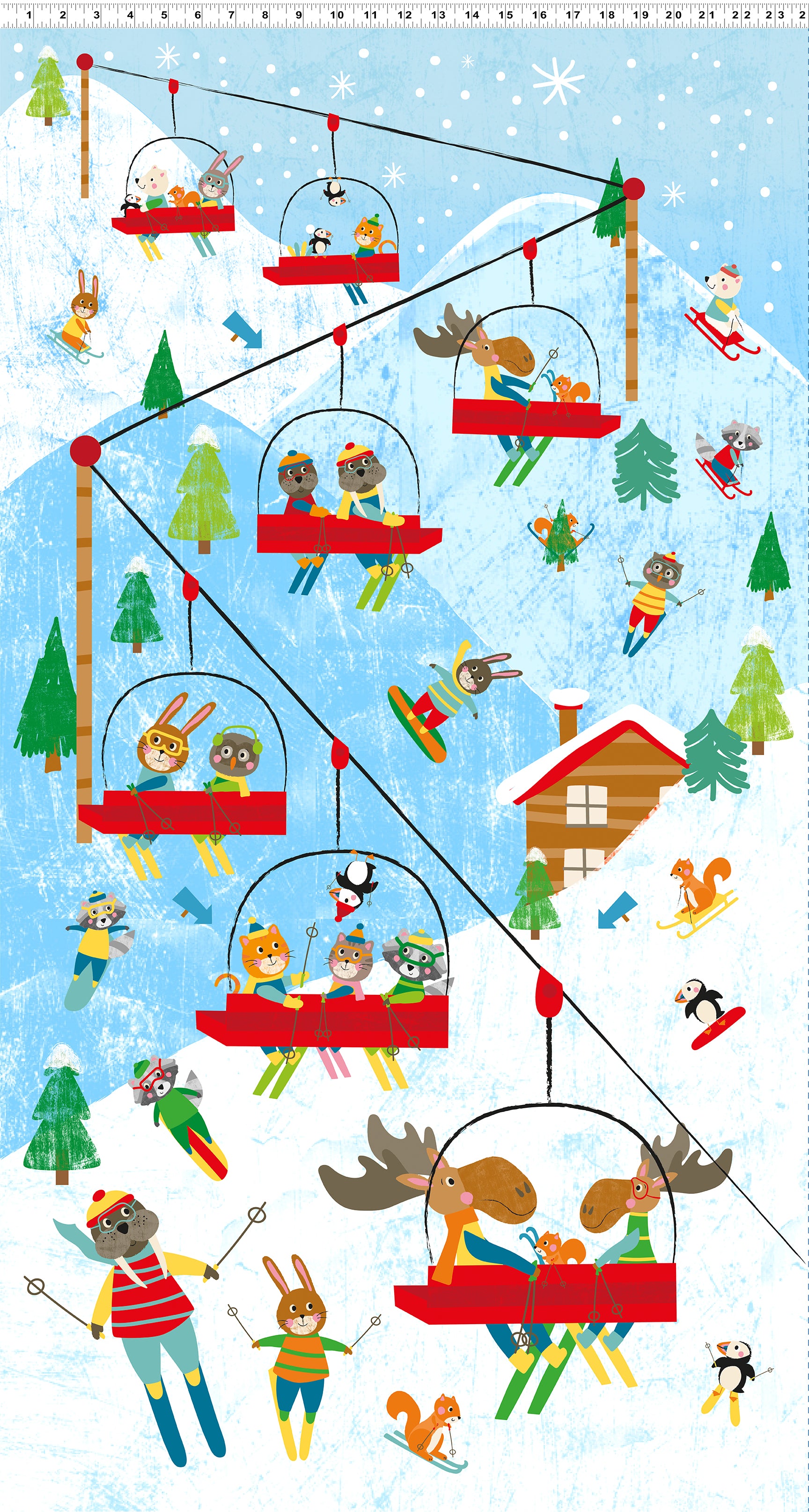 Snow Fun | Digital 24" Ski Lift Panel - Sky by Liza Lewis for Clothworks | Y3590-98