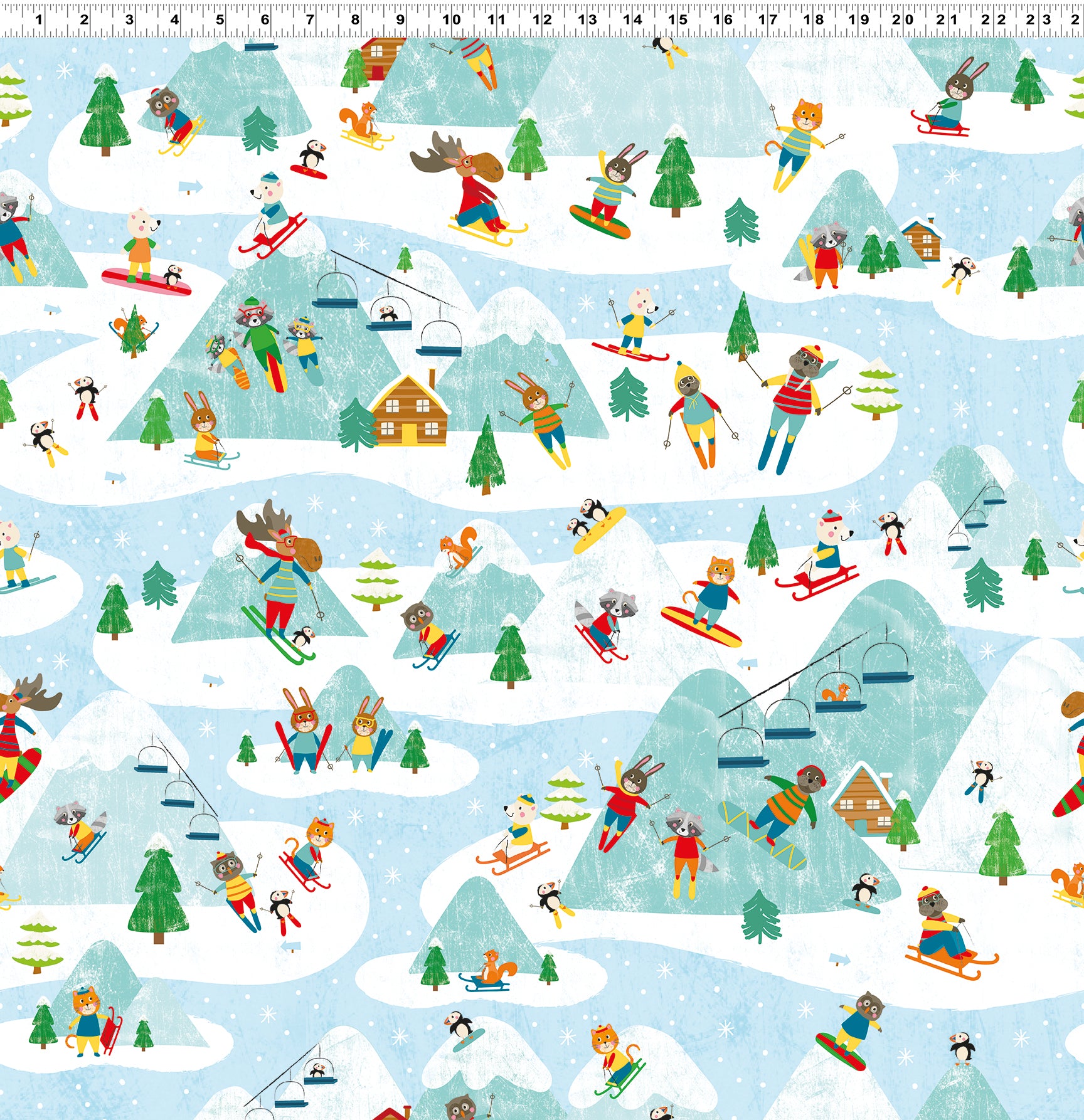 Snow Fun | Digital Ski Mountains - Turquoise by Liza Lewis for Clothworks | Y3592-101