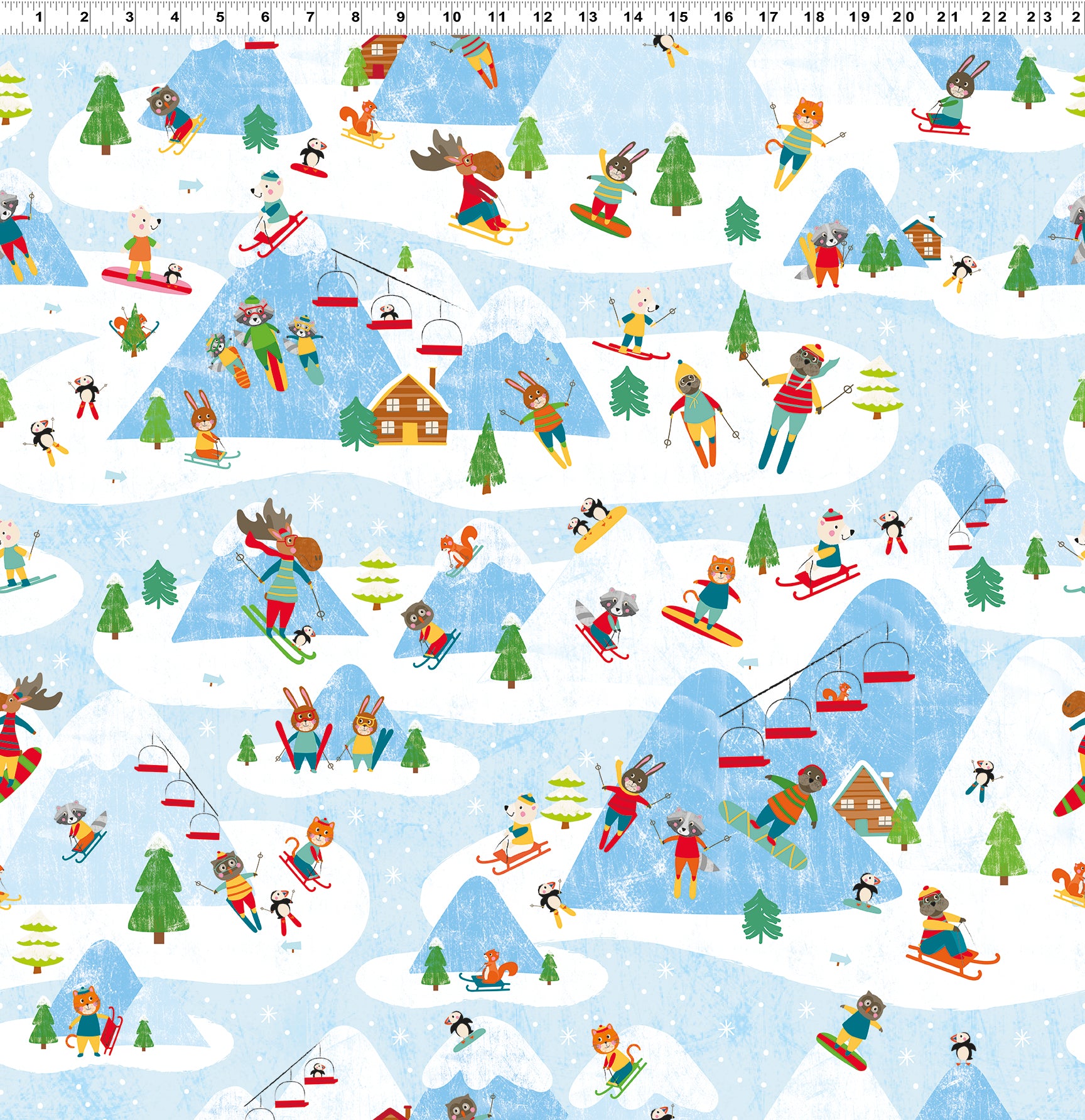 Snow Fun | Digital Ski Mountains - Sky by Liza Lewis for Clothworks | Y3592-98