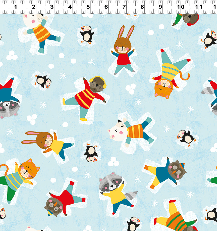 Snow Fun | Digital Snow Angels - Light Turquoise by Liza Lewis for Clothworks | Y3593-100